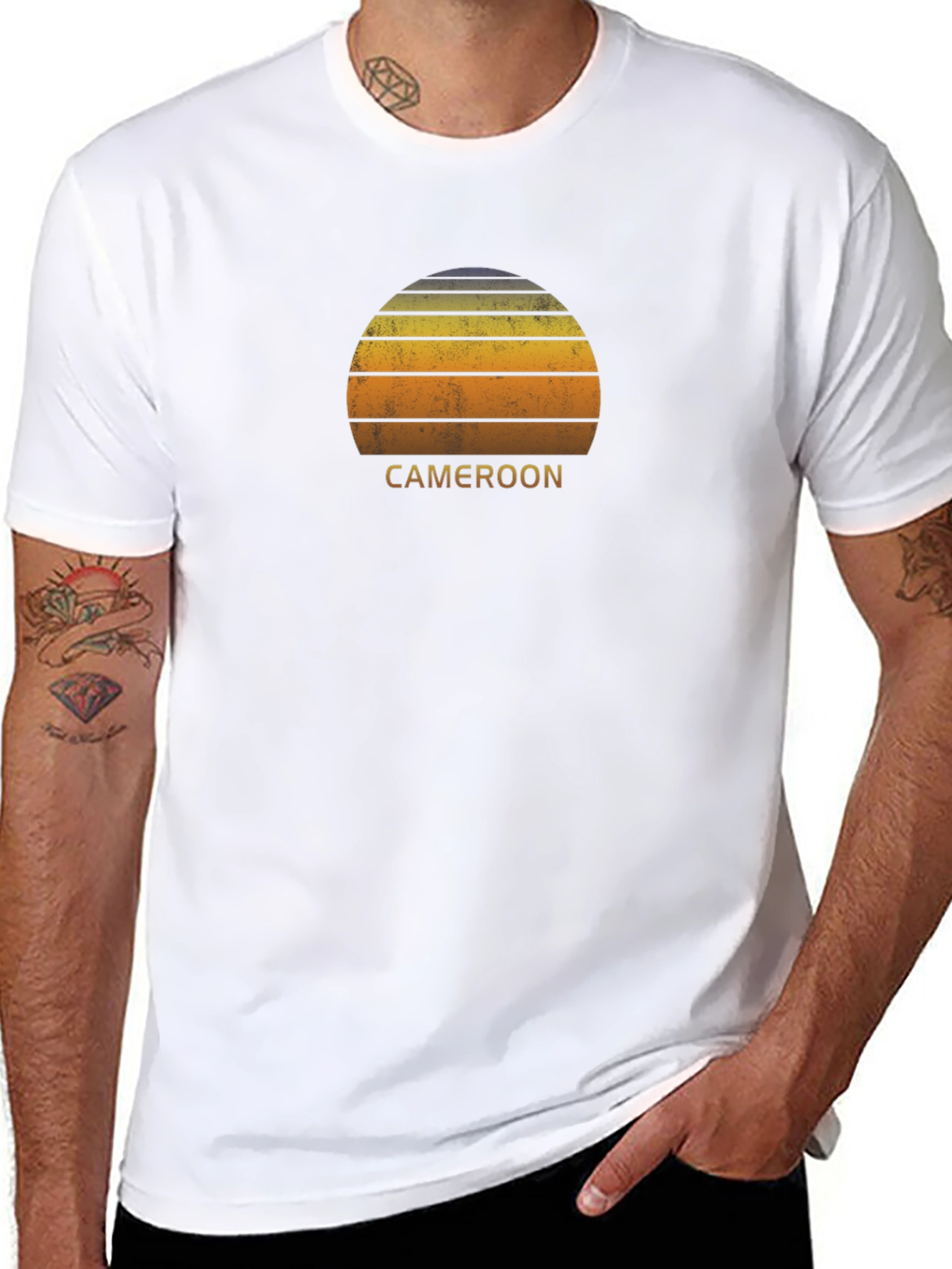 Black Cameroon Sunset Graphic Tee - Black Cotton T-Shirt view 8