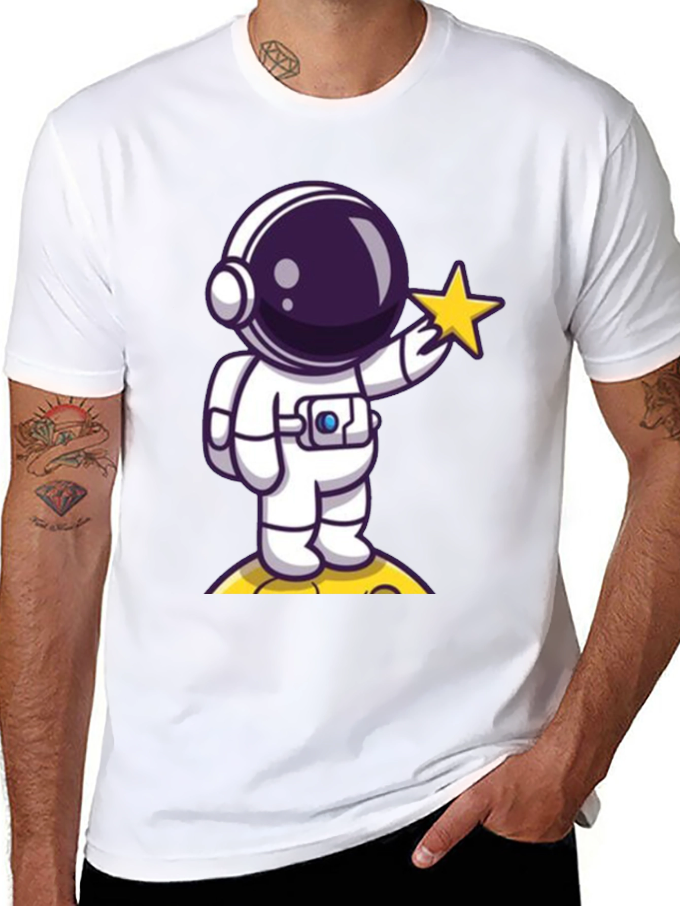Black Astronaut Holding Star Graphic T-Shirt view 8