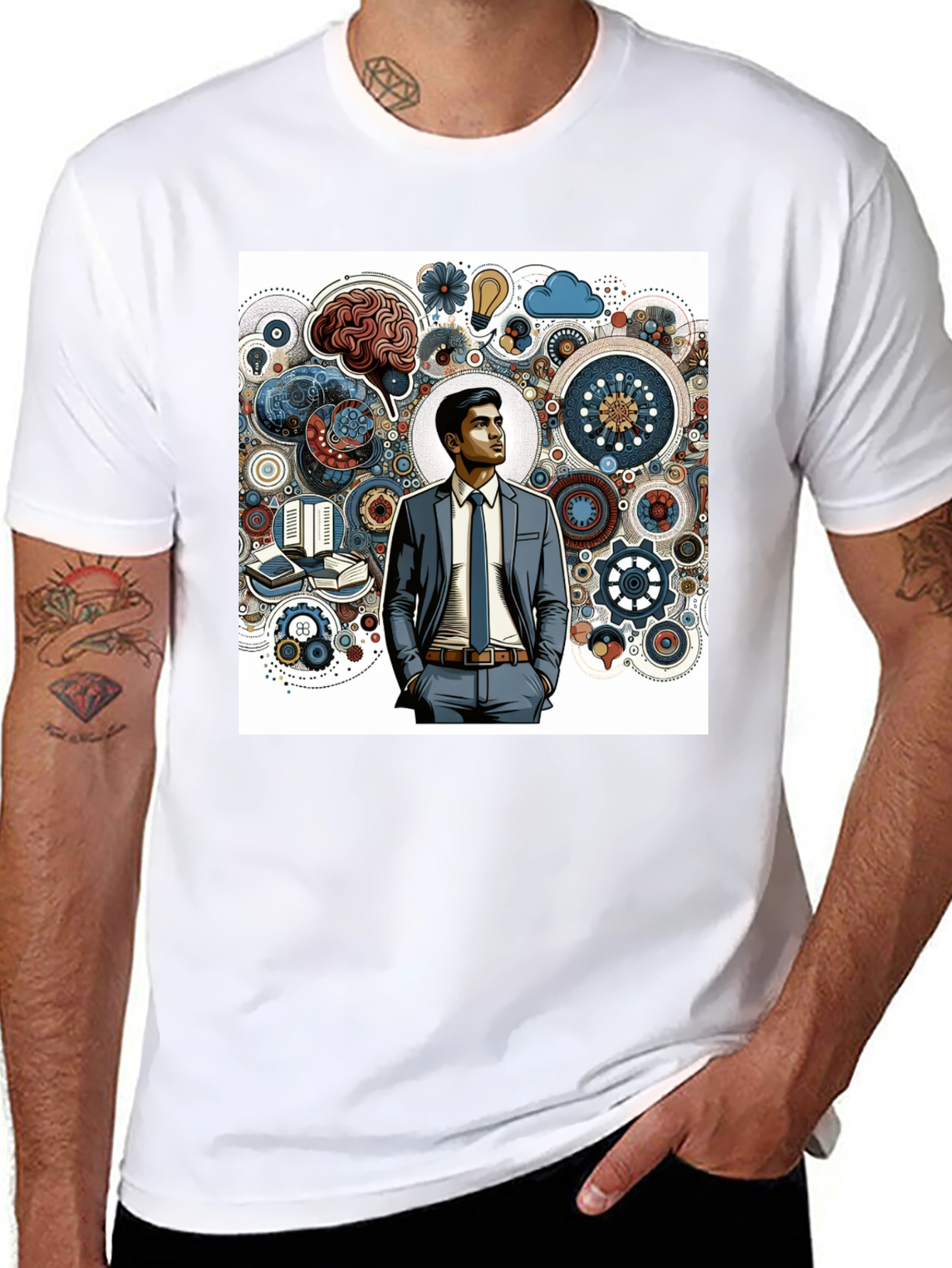 Black Creative Thinking Graphic Tee - Brain Gears Design view 8