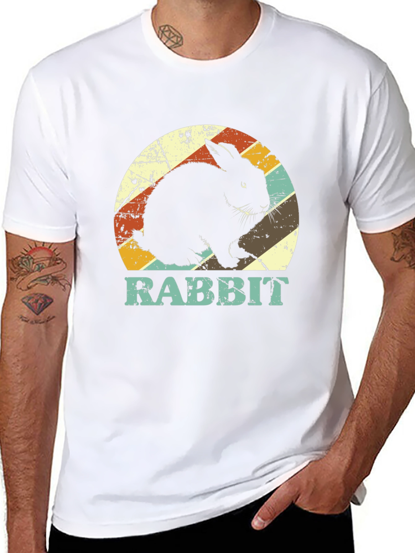 Black Retro Rabbit Graphic Tee - Vintage Style T-Shirt view 8