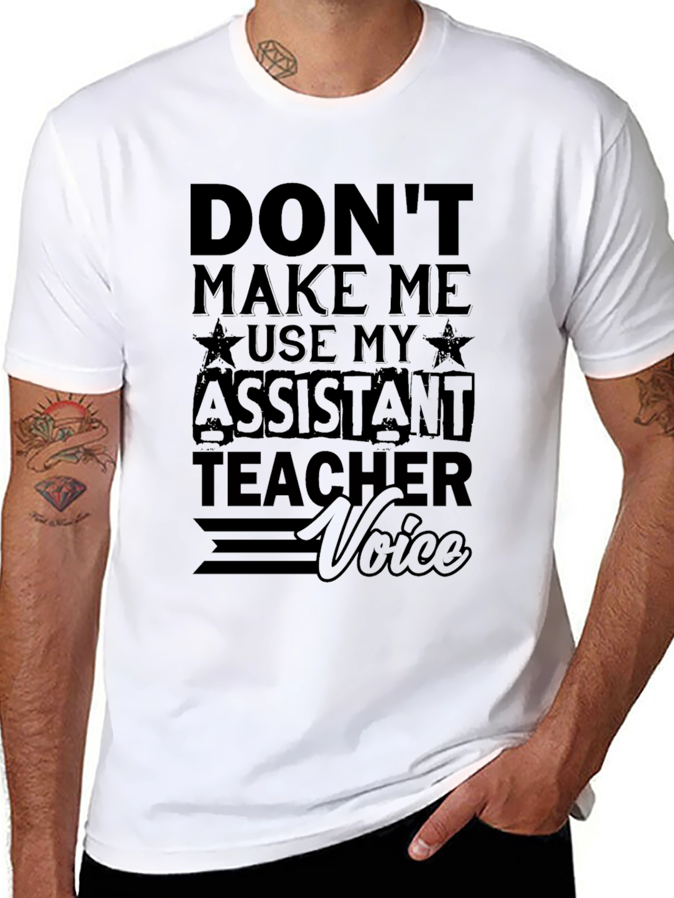 Black Assistant Teacher Voice Graphic Tee - Funny Black T-Shirt view 8