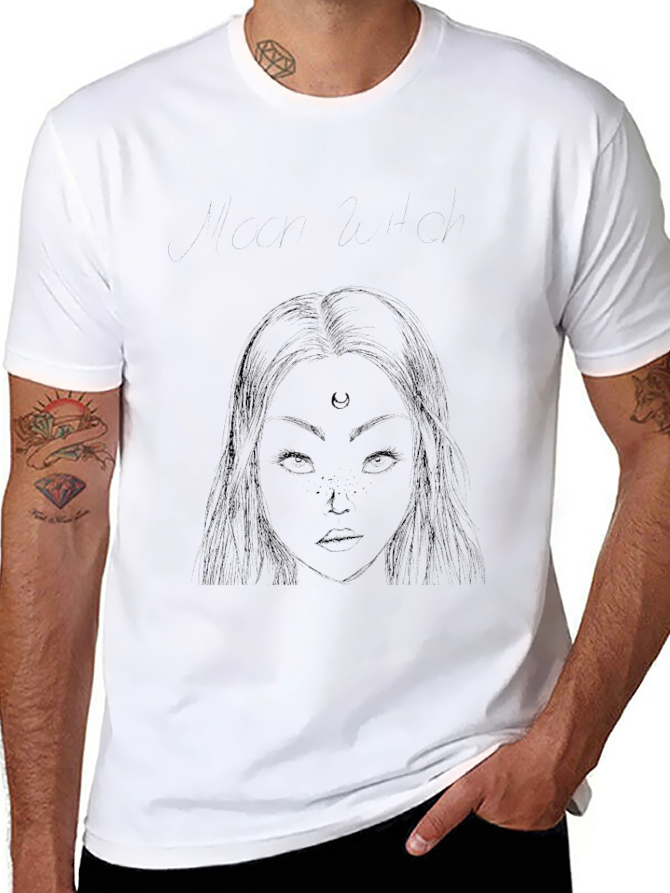 Black Black T-Shirt with Moon Goddess Design view 8