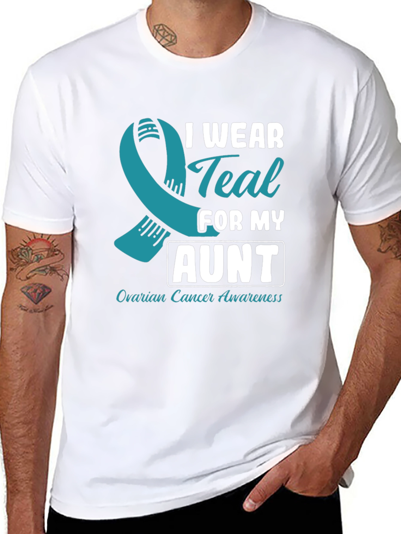 Black Ovarian Cancer Awareness T-Shirt - I Wear Teal For My Aunt view 8