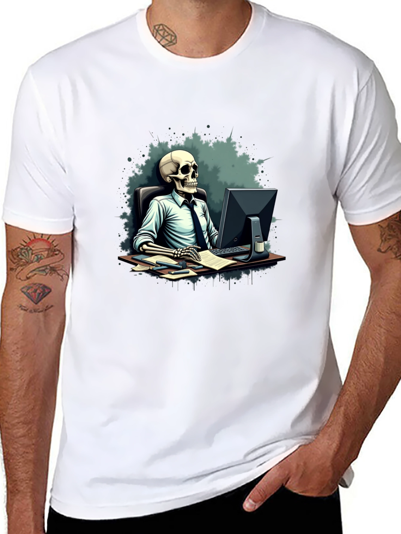 Black Skeleton Office Worker Black T-Shirt view 8