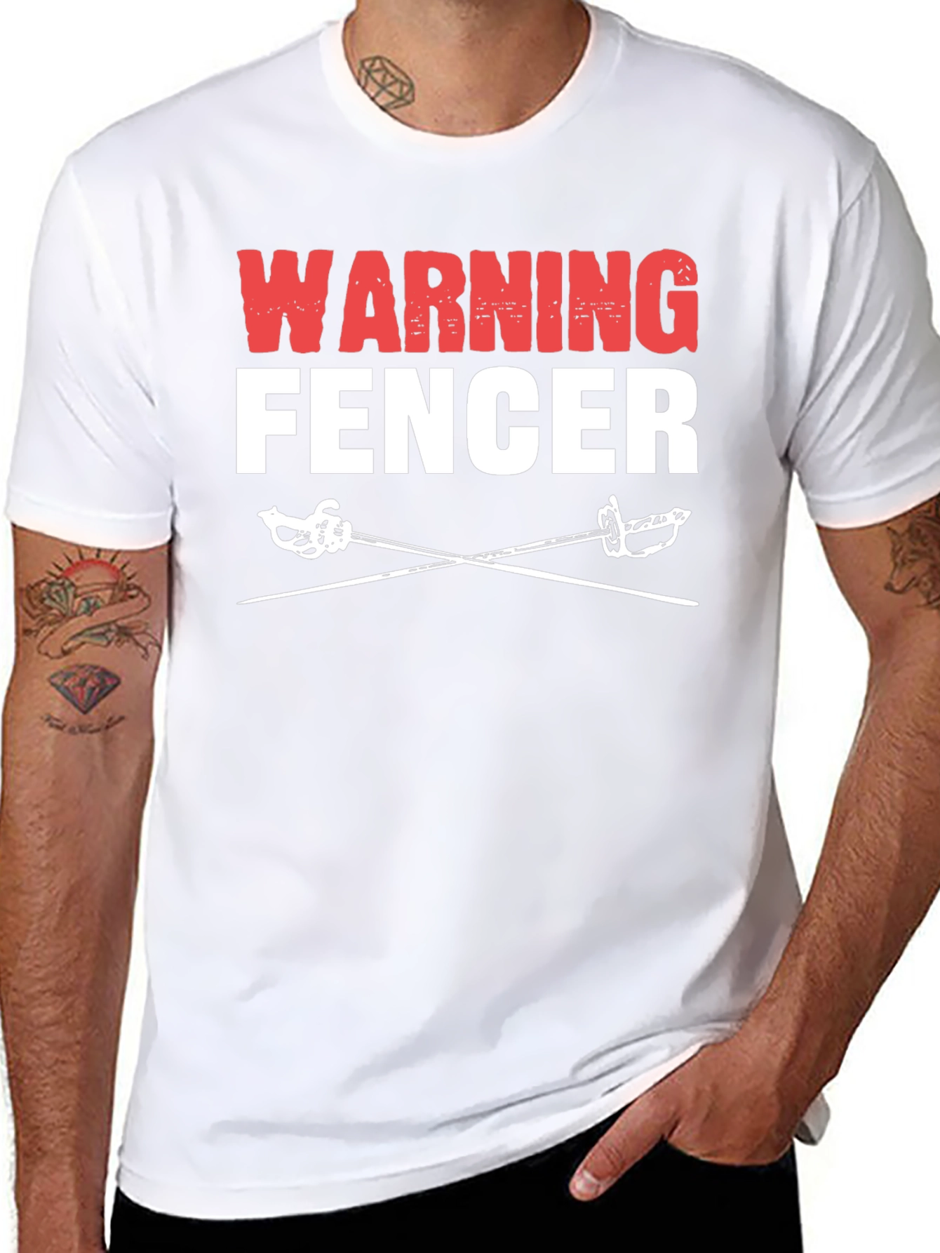 Black Warning Fencer T-Shirt Black Cotton Tee view 8