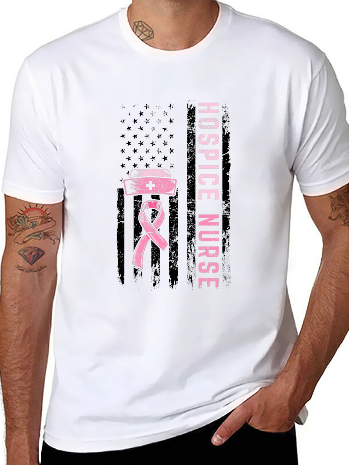 Hospice Nurse American Flag T-Shirt - 8