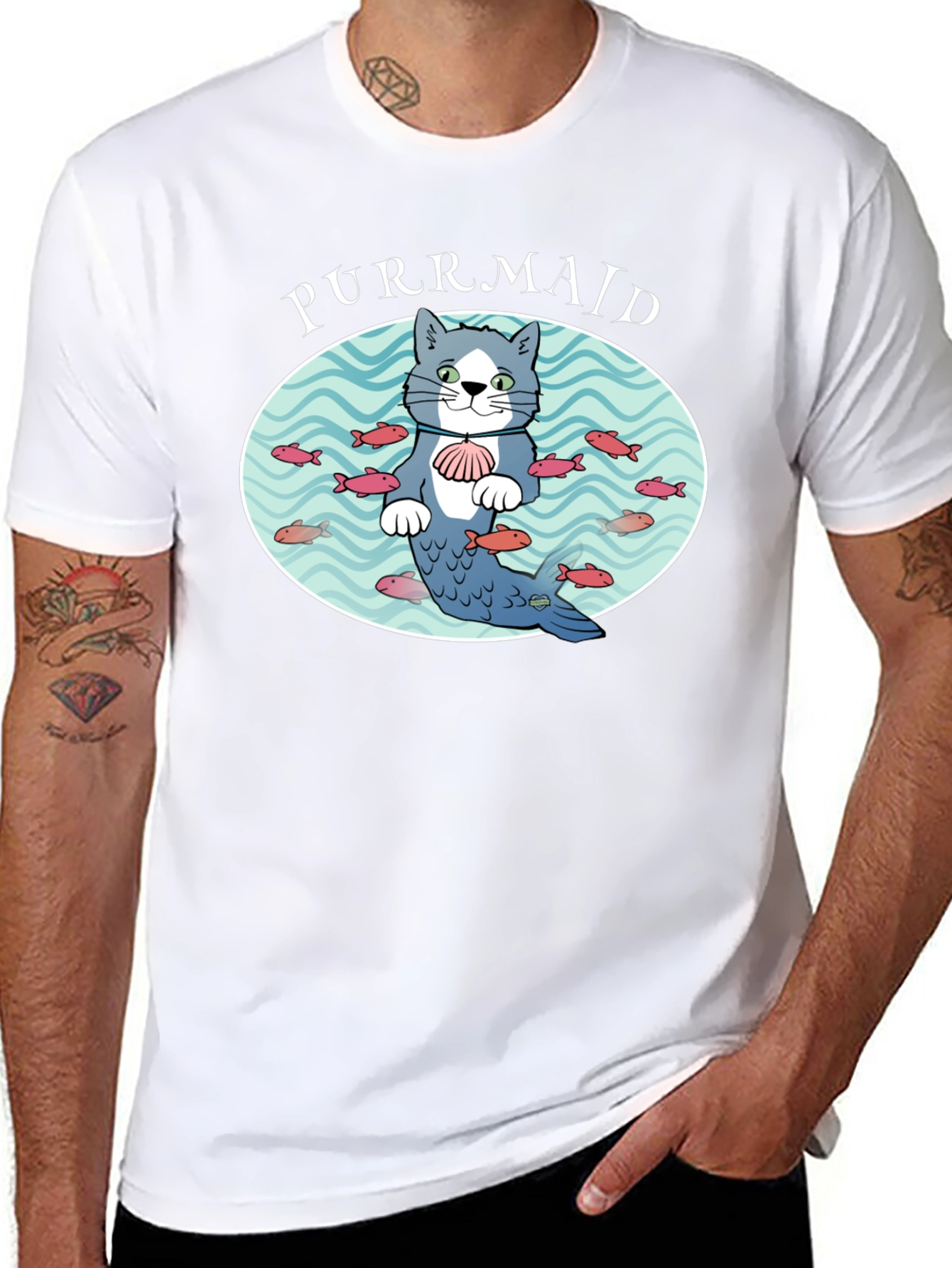 Black Purrmaid Cat Graphic T-Shirt - Unisex Cotton Tee view 8