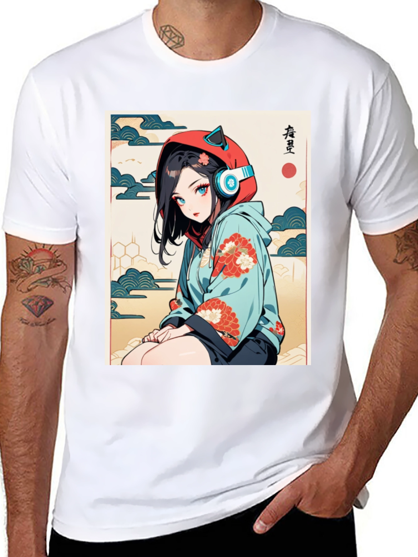Black Anime Girl Ukiyo-e Style Graphic Tee view 8