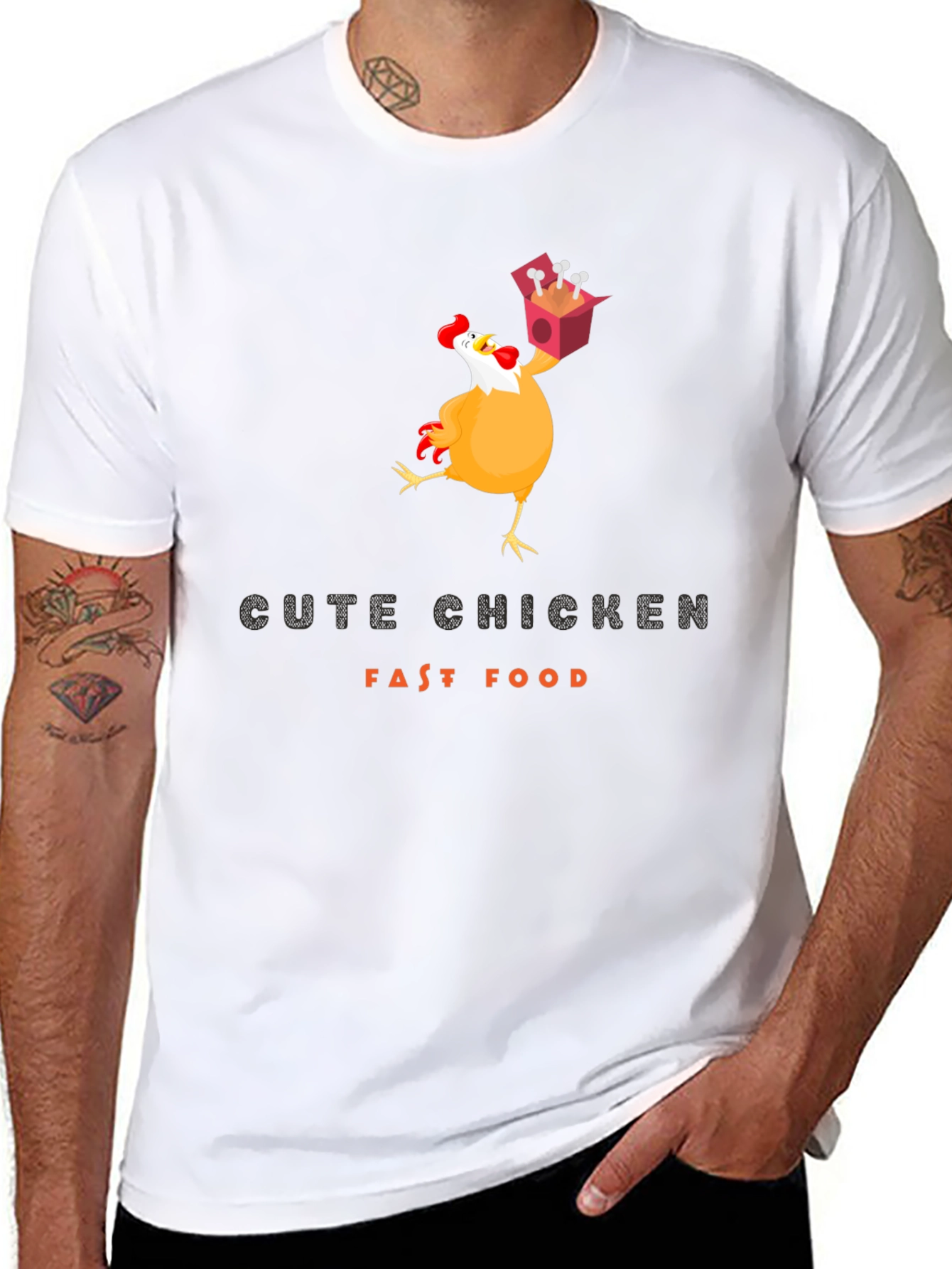 Black Funny Chicken Fast Food T-Shirt view 8