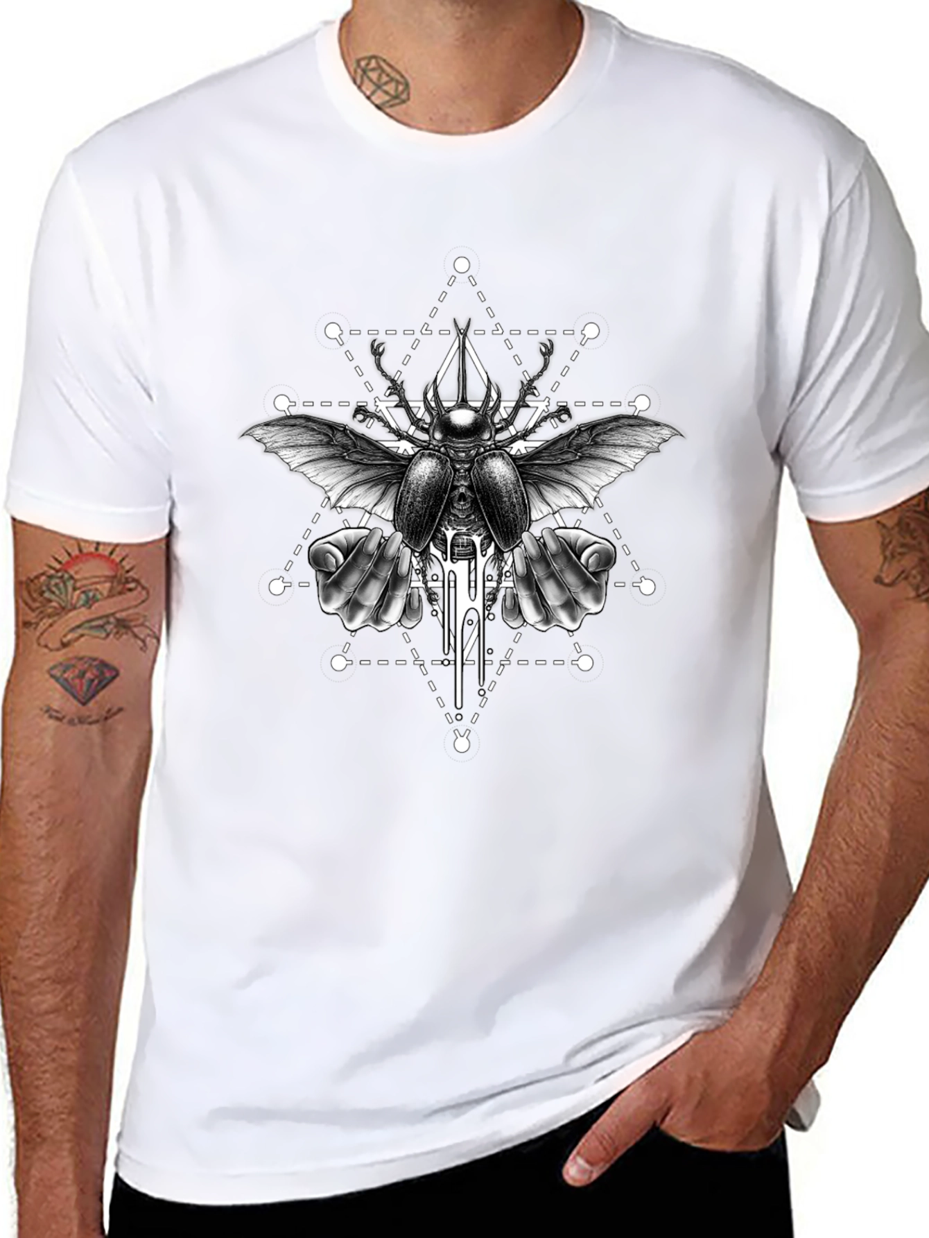 Black Geometric Beetle Graphic Tee - Black view 8