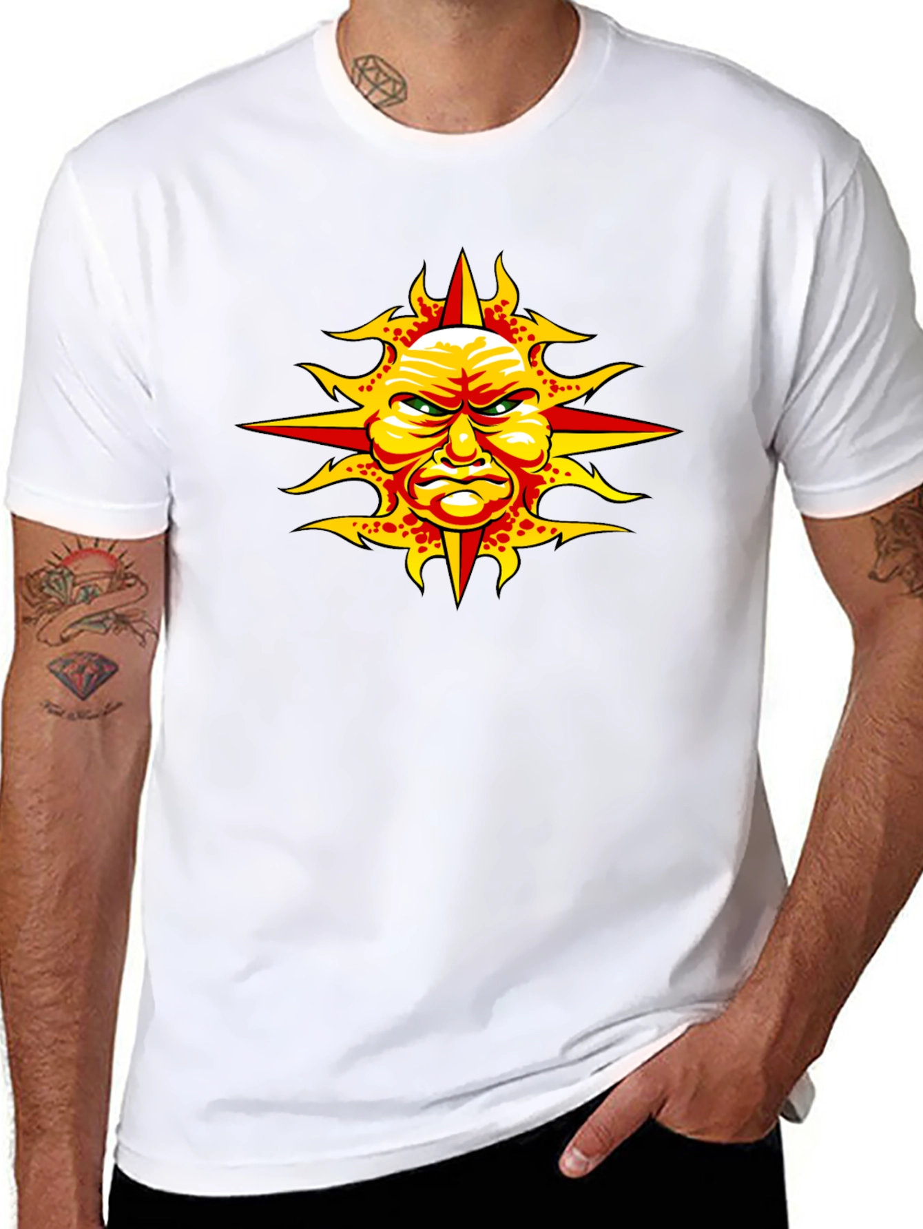 Black Angry Sun Graphic Tee - Unique Design, Black T-Shirt view 8