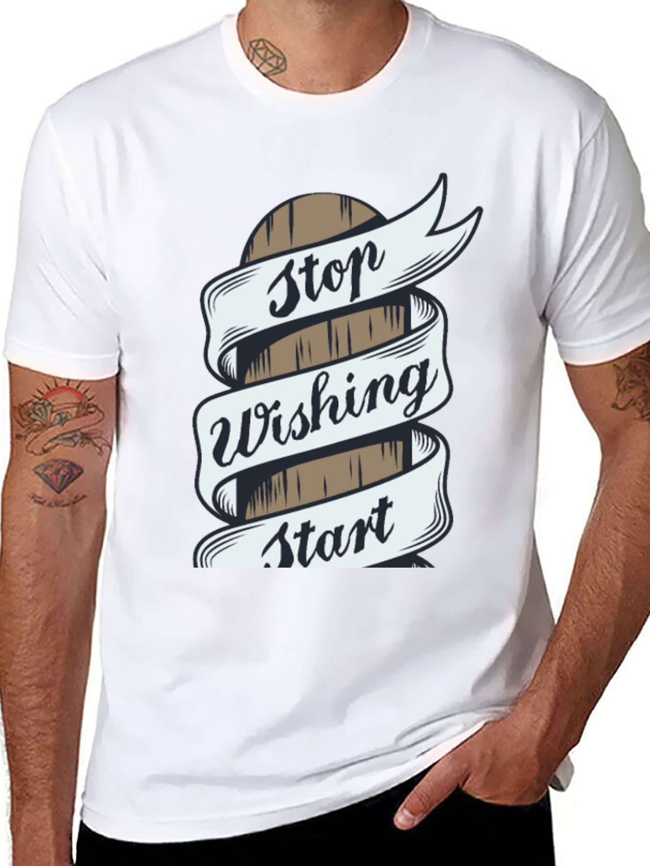 Black Stop Wishing Start Doing T-Shirt view 8