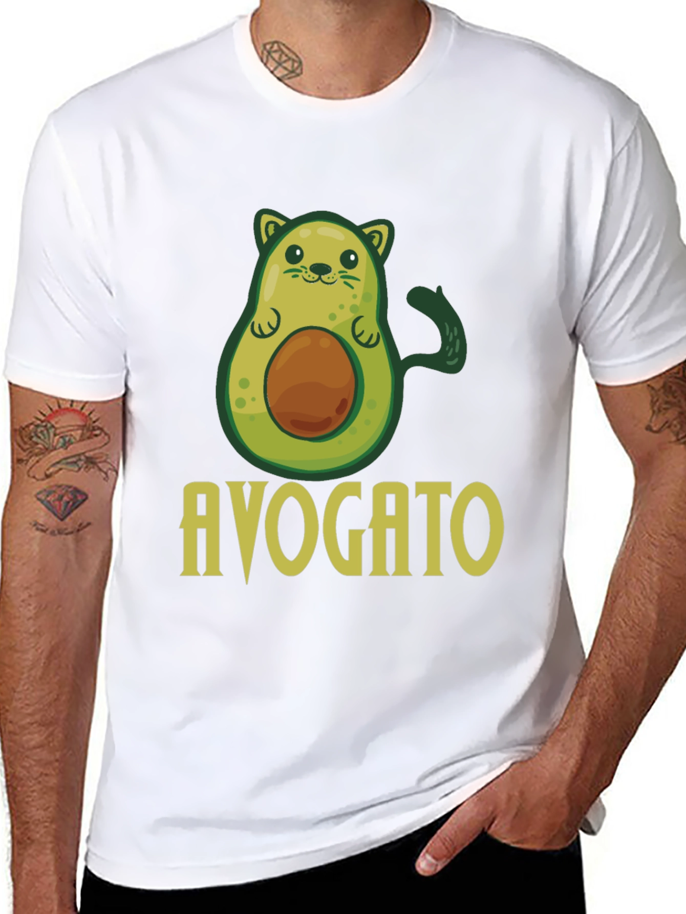 Black Avogato T-Shirt - Avocado Cat Pun Graphic Tee view 8