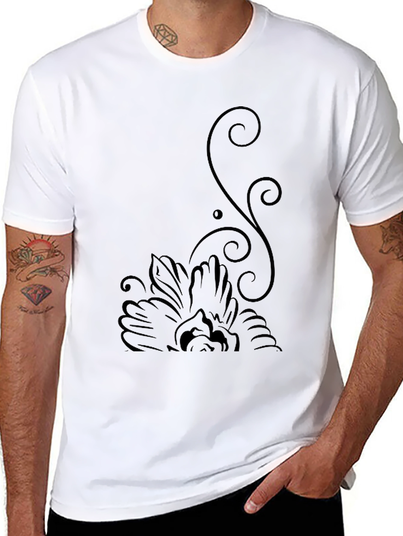 Black Black Tee with Floral Accent view 8