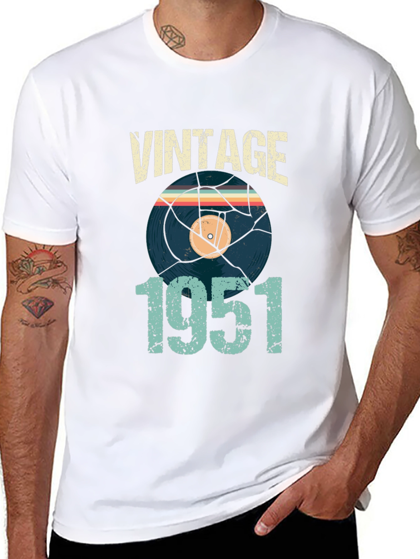 Black Vintage 1951 Vinyl Record Graphic T-Shirt view 8