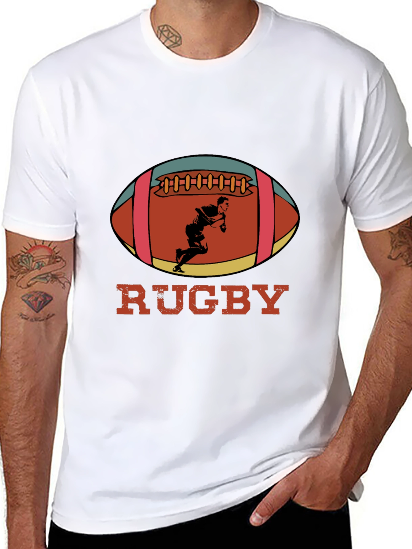 Black Rugby Player Graphic T-Shirt view 8