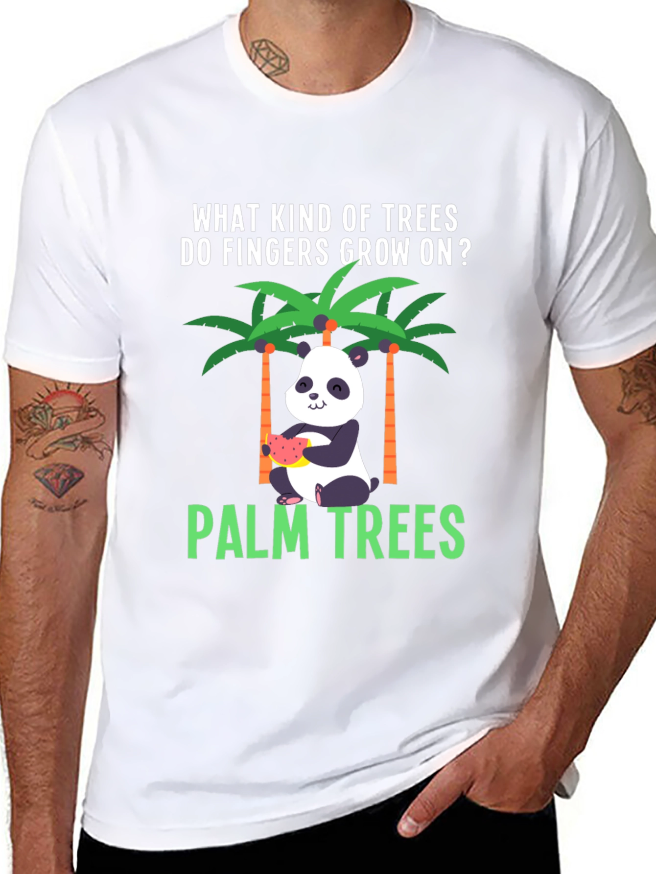 Black Funny Panda Palm Trees T-Shirt view 8