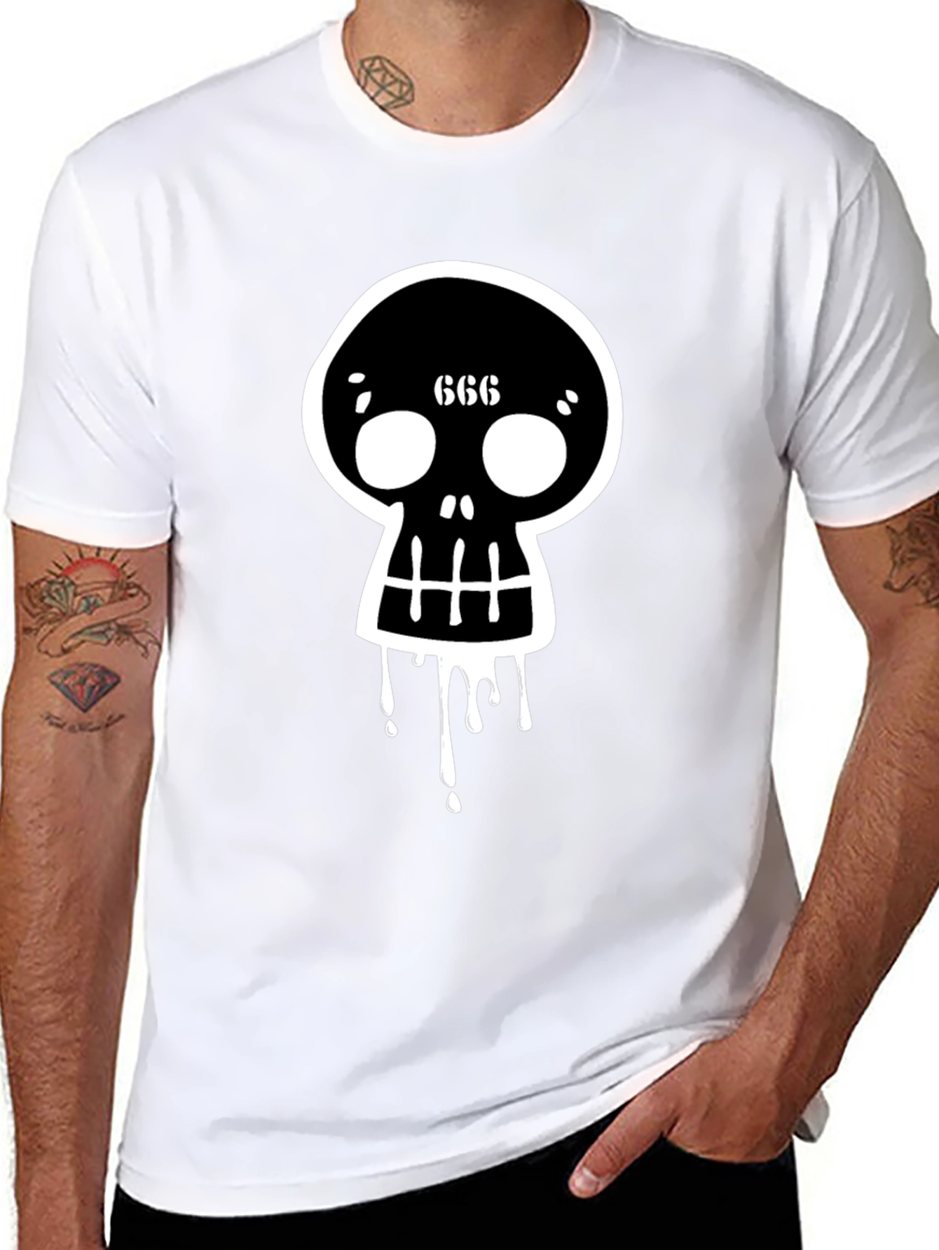 Black Men's Black Skull Graphic Tee view 8