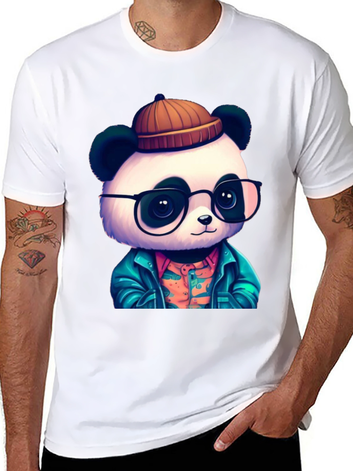 Black Cool Panda Graphic Tee - Black Cotton T-Shirt view 8