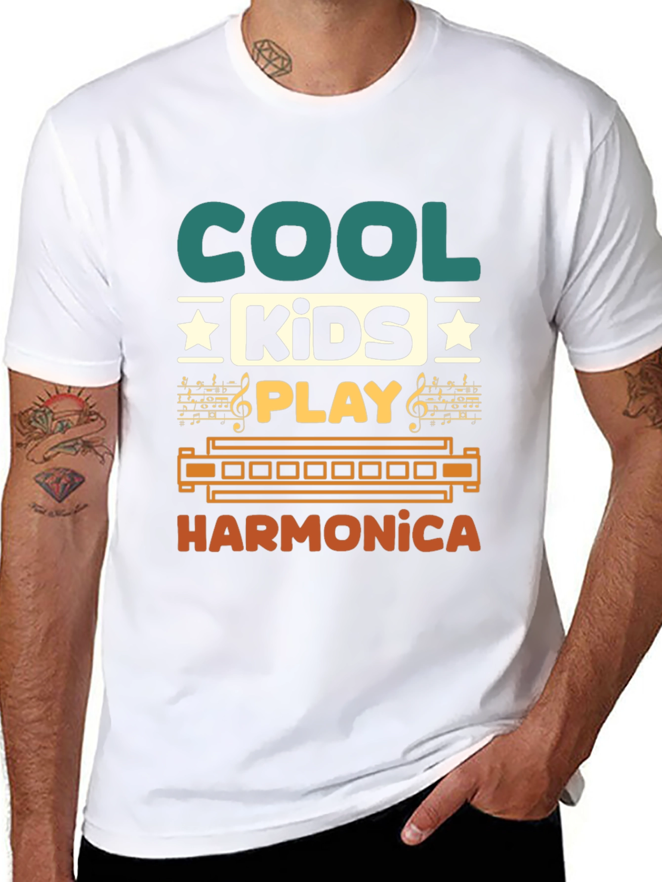 Black Cool Kids Harmonica Graphic T-Shirt view 8