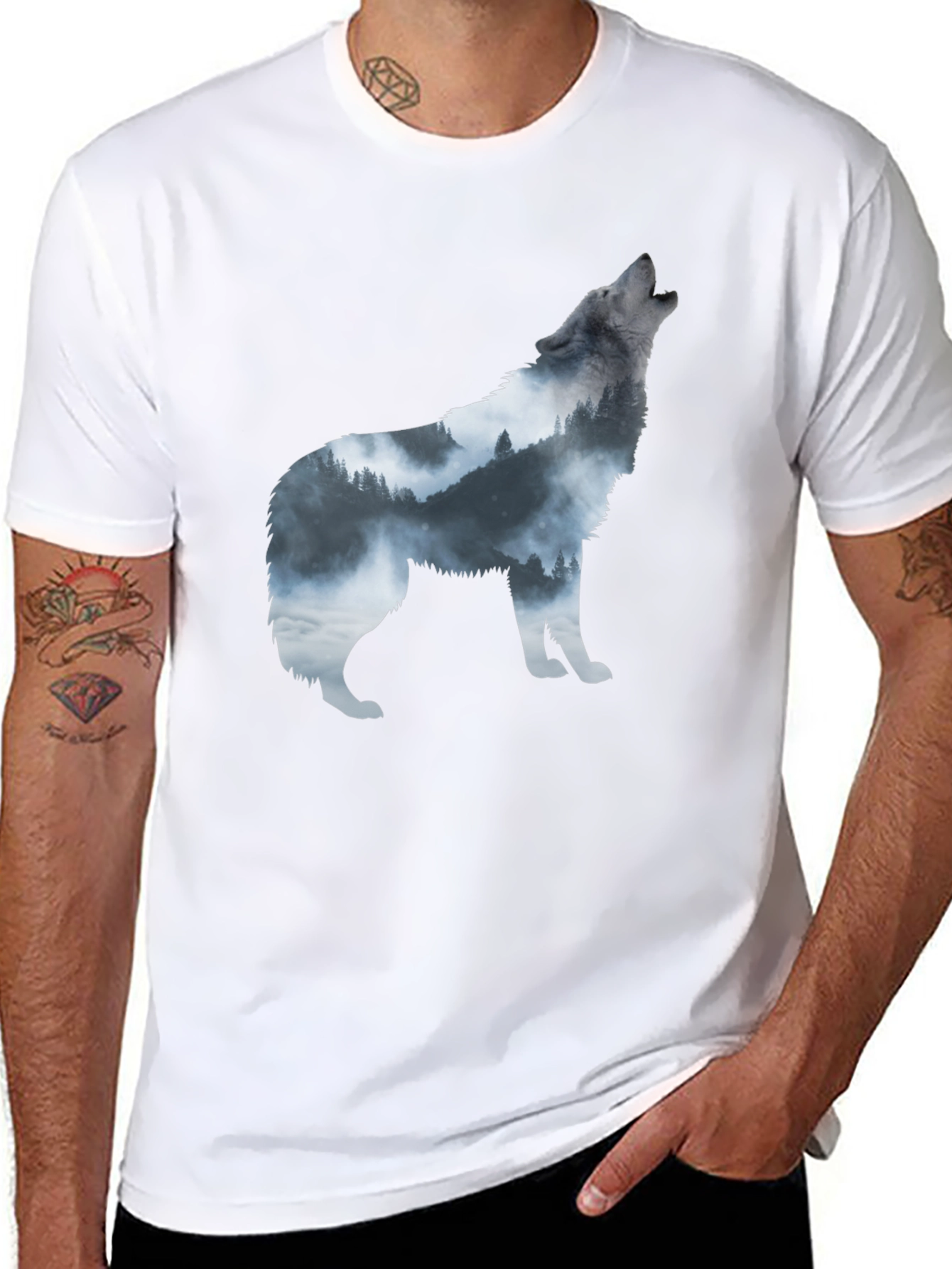 Black Wolf Silhouette Graphic Print Tee view 8