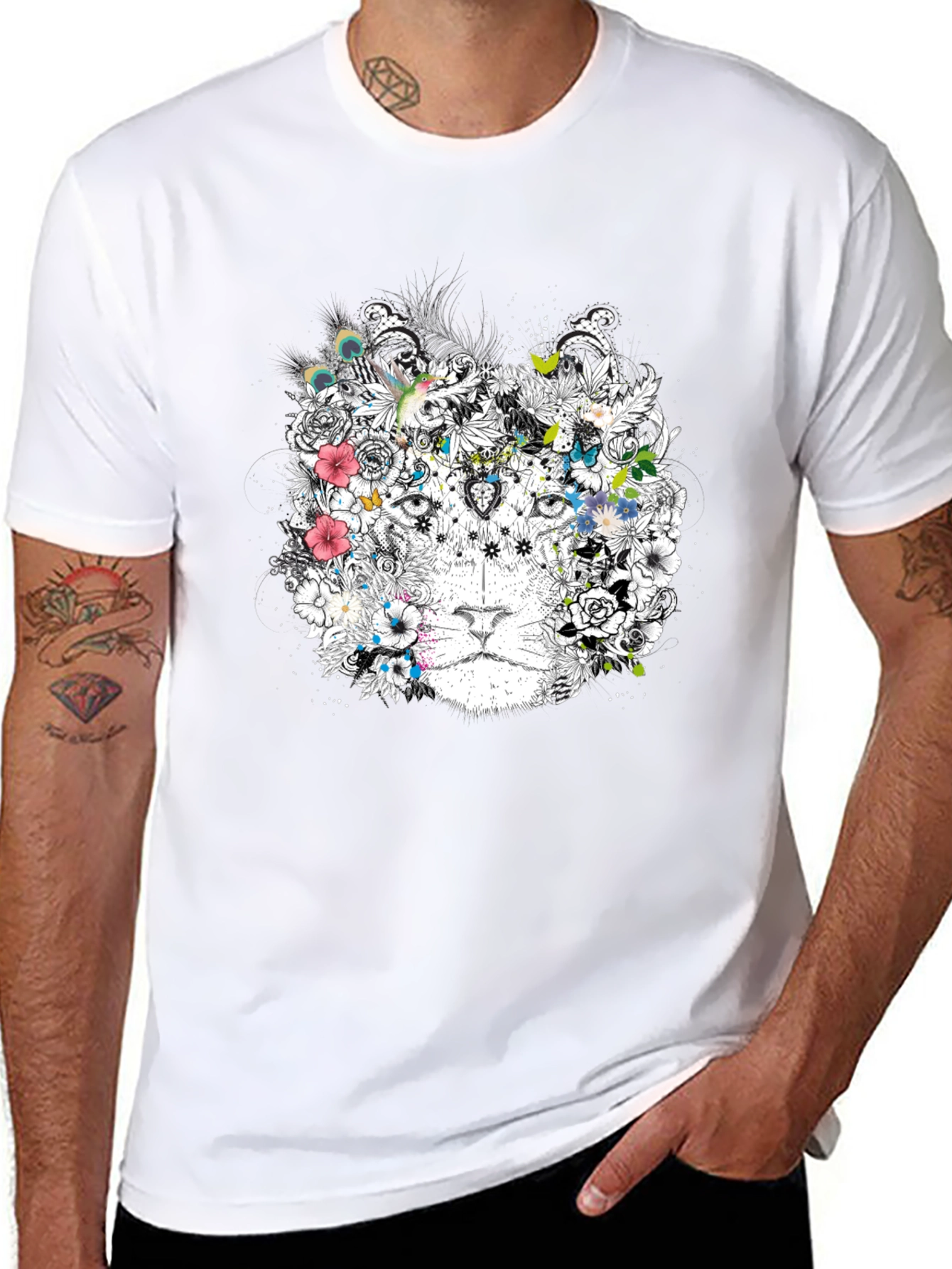 Black Floral Lion Graphic Black T-Shirt view 8