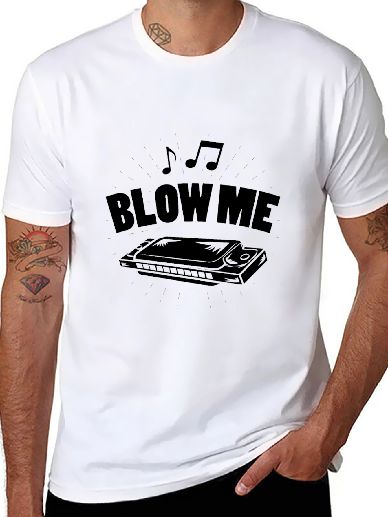 Black Blow Me Harmonica T-Shirt - Musical Humor Tee view 8