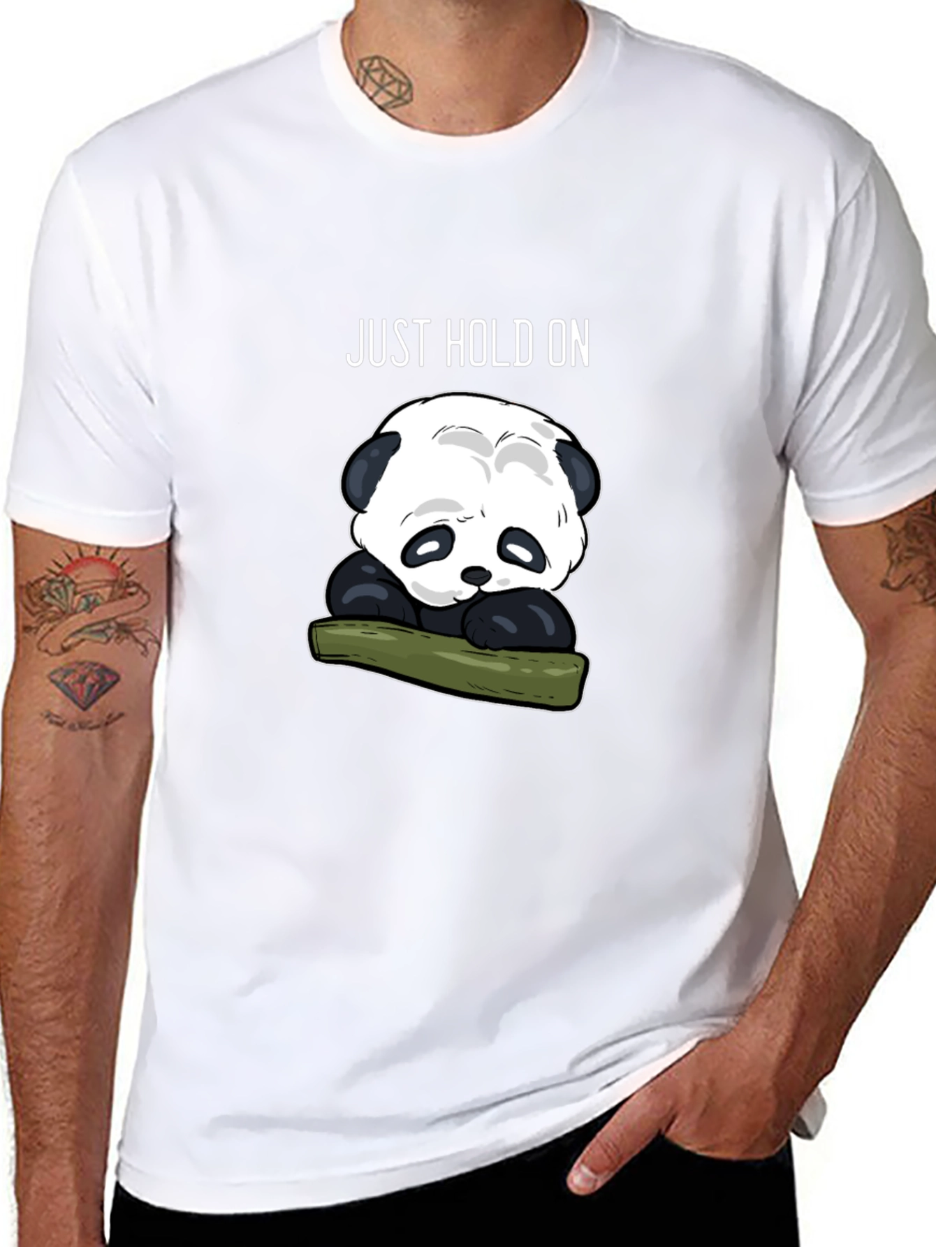 Black Just Hold On Panda Graphic Tee - Black view 8