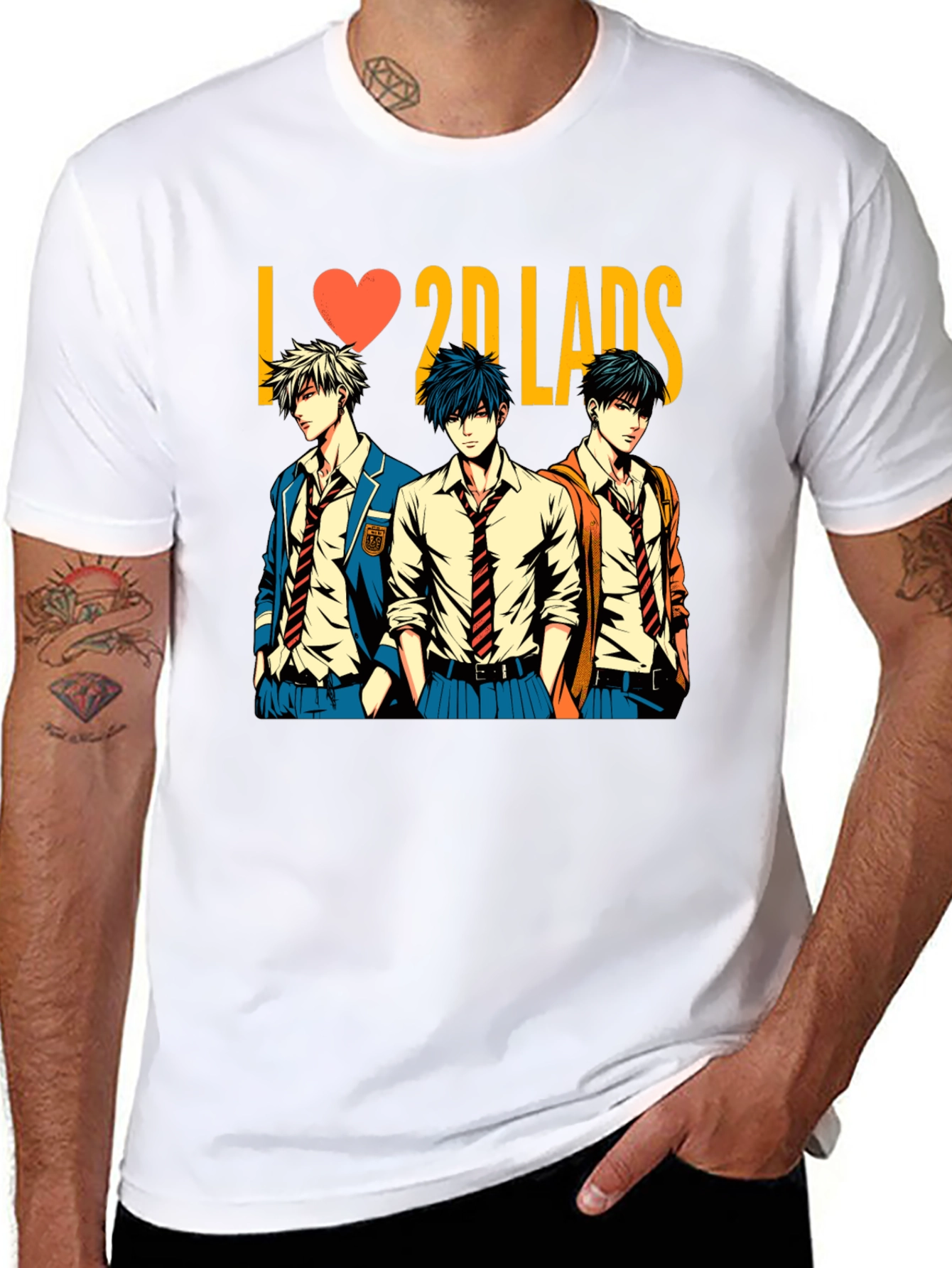 Black I Love 2D Lads Anime Graphic Tee - Black view 8