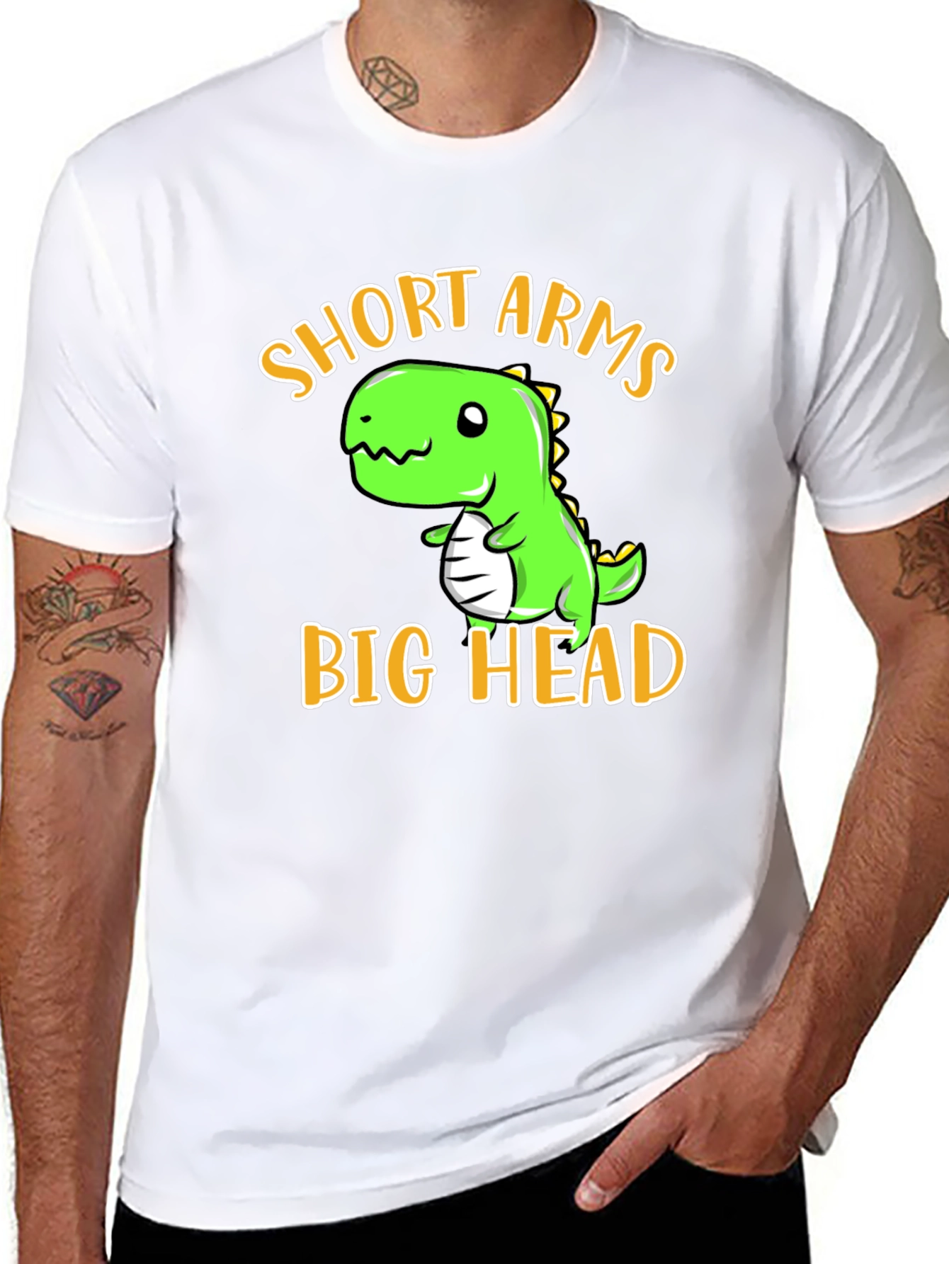 Black Short Arms Big Head T-Shirt - Funny Dino Tee view 8