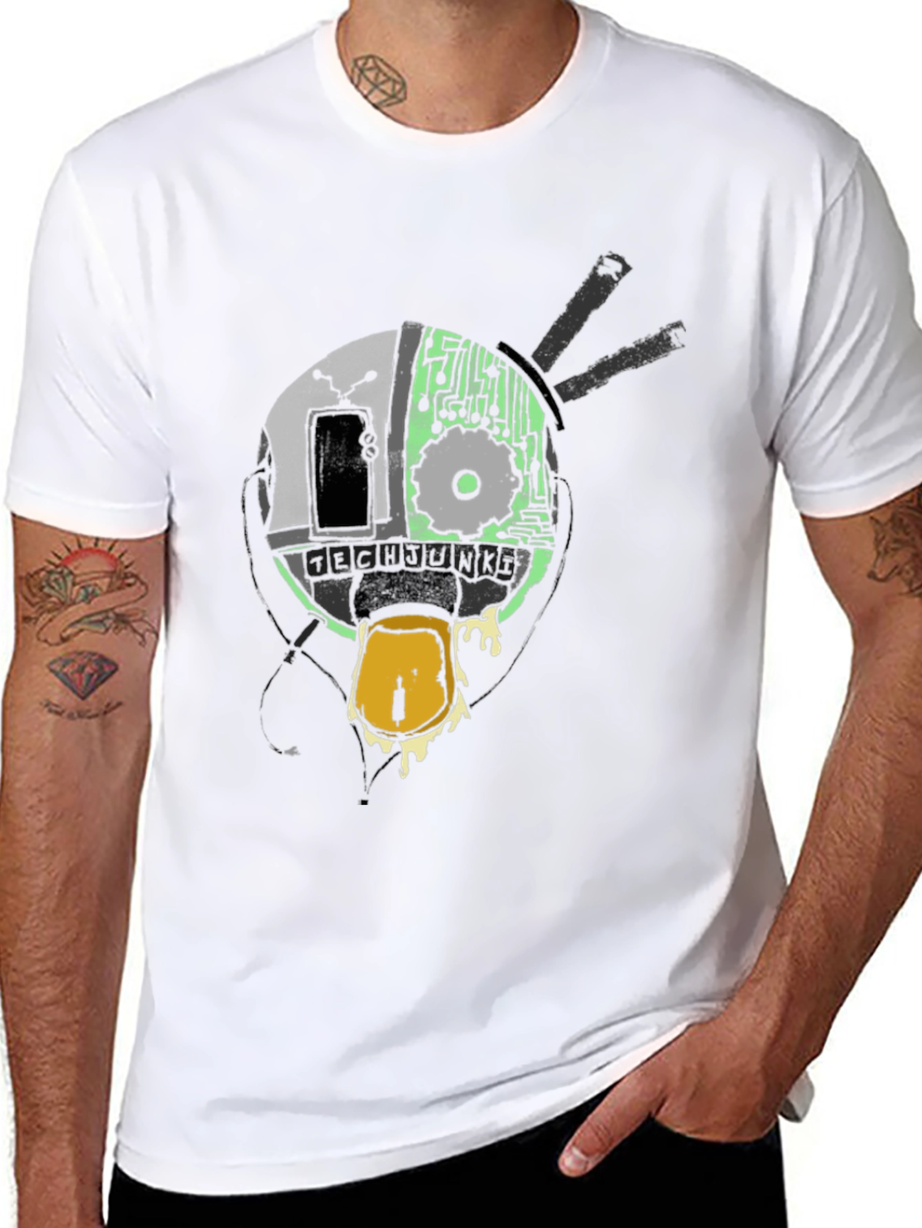 Black Abstract Tech Head Graphic Tee - Black view 8