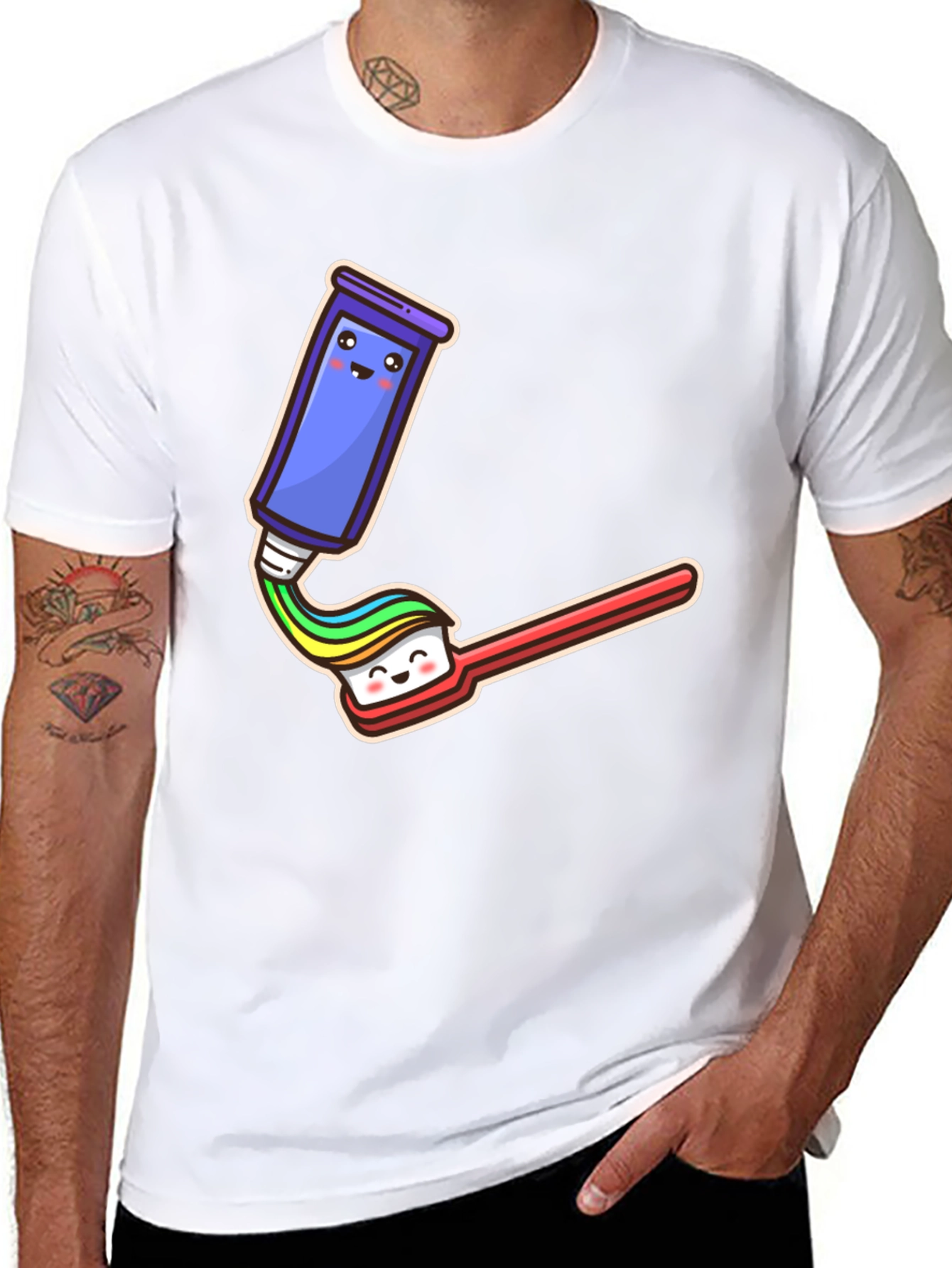 Black Cute Cartoon Toothpaste & Brush Black Tee view 8