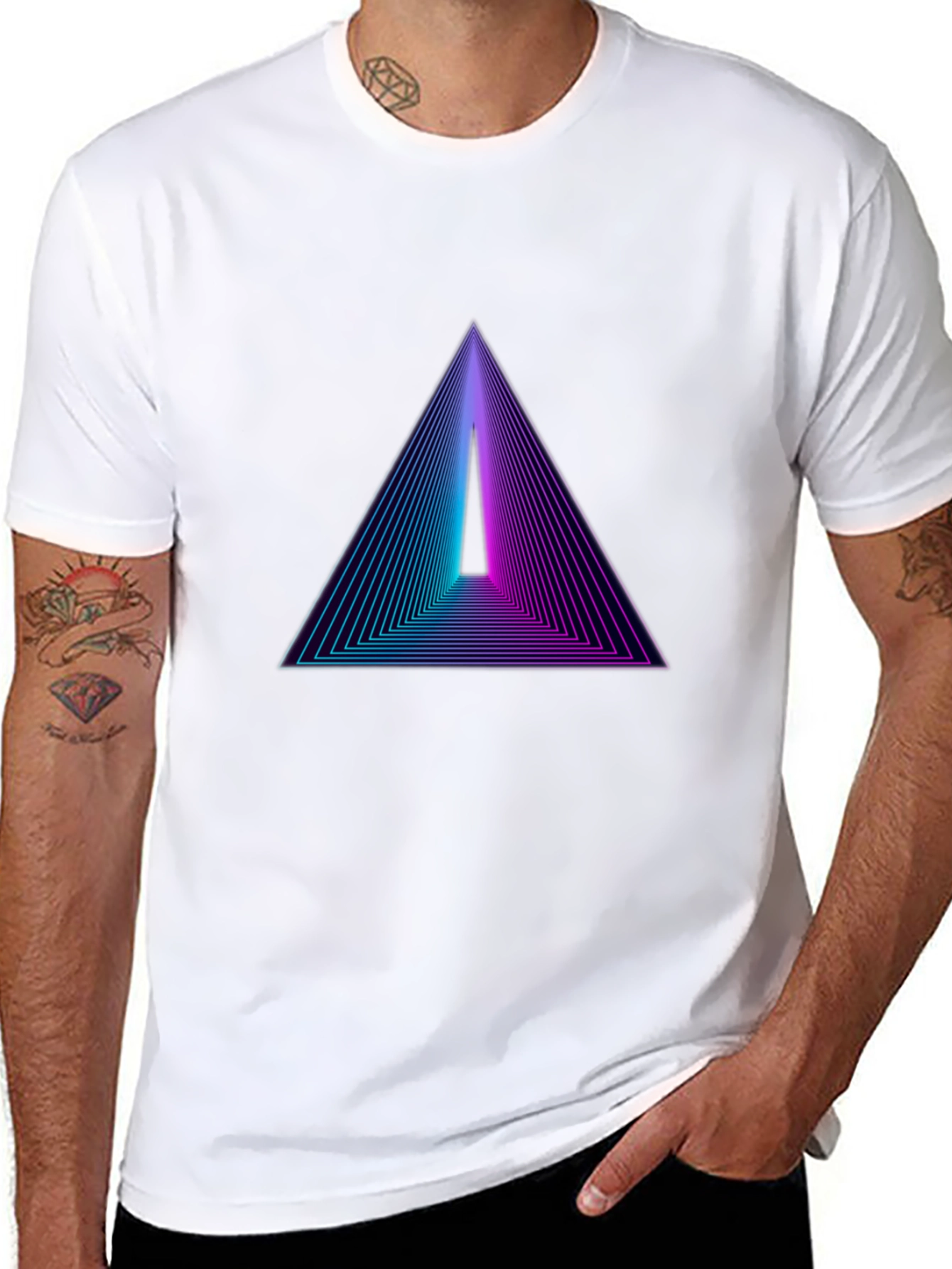 Black Retro Triangle Graphic Black T-Shirt view 8