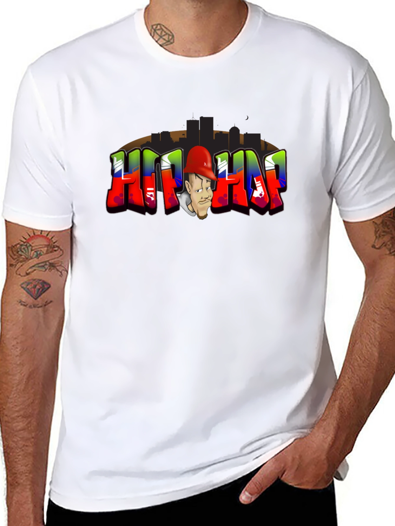 Black Hip Hop Cartoon Graphic Black T-Shirt view 8