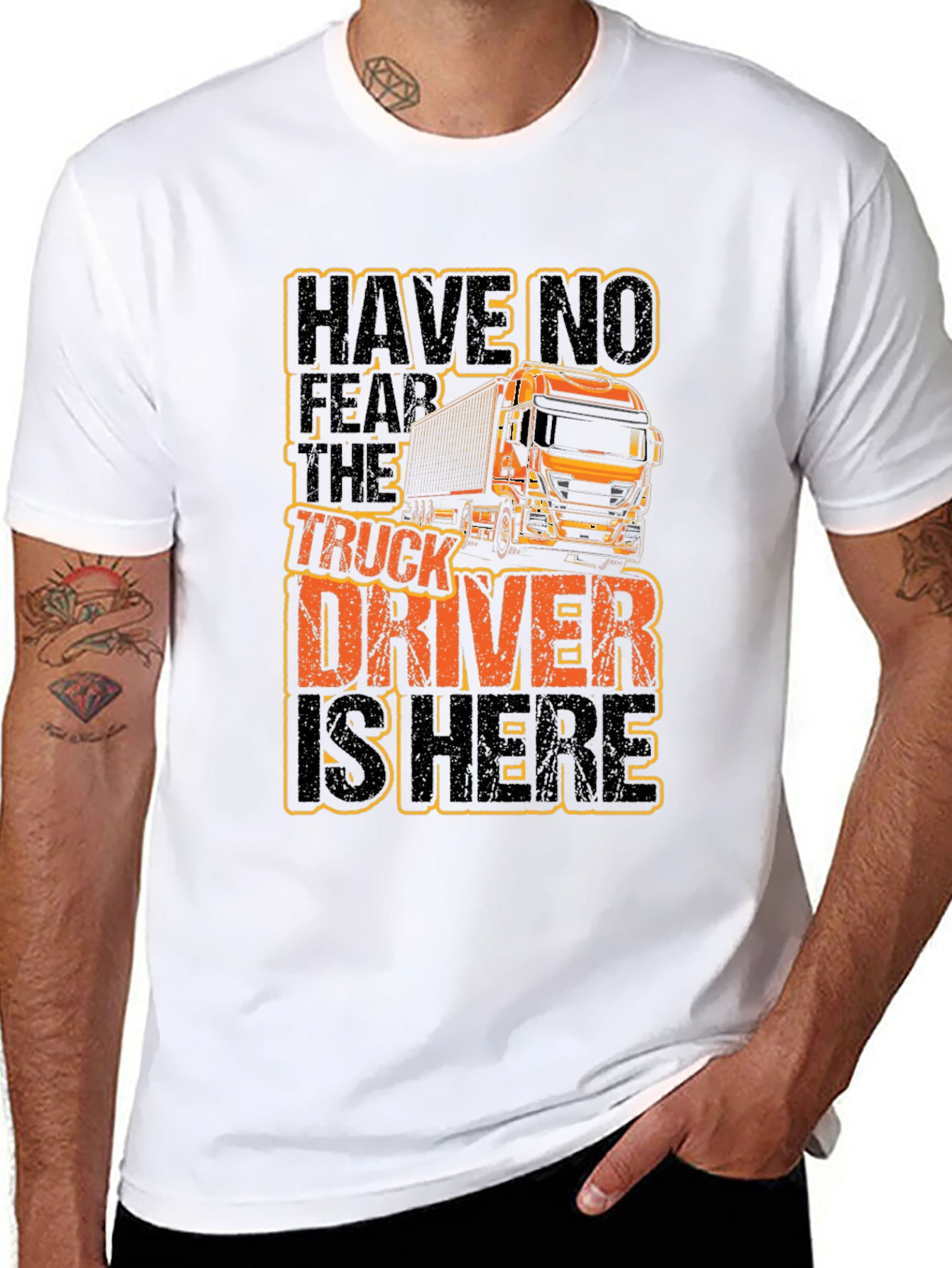 Black Truck Driver Graphic T-Shirt - Black Cotton Tee view 8