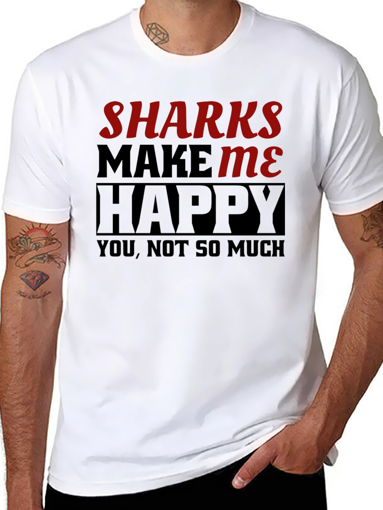 Black Sharks Make Me Happy T-Shirt Funny Graphic Tee view 8