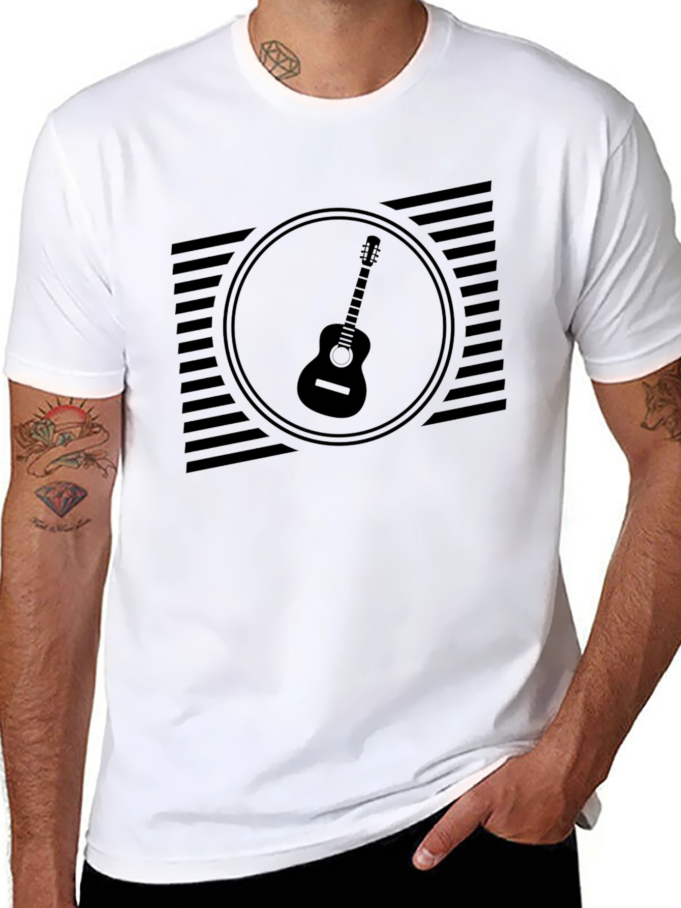 Black Guitar Graphic Tee - Retro Music Lover Shirt view 8