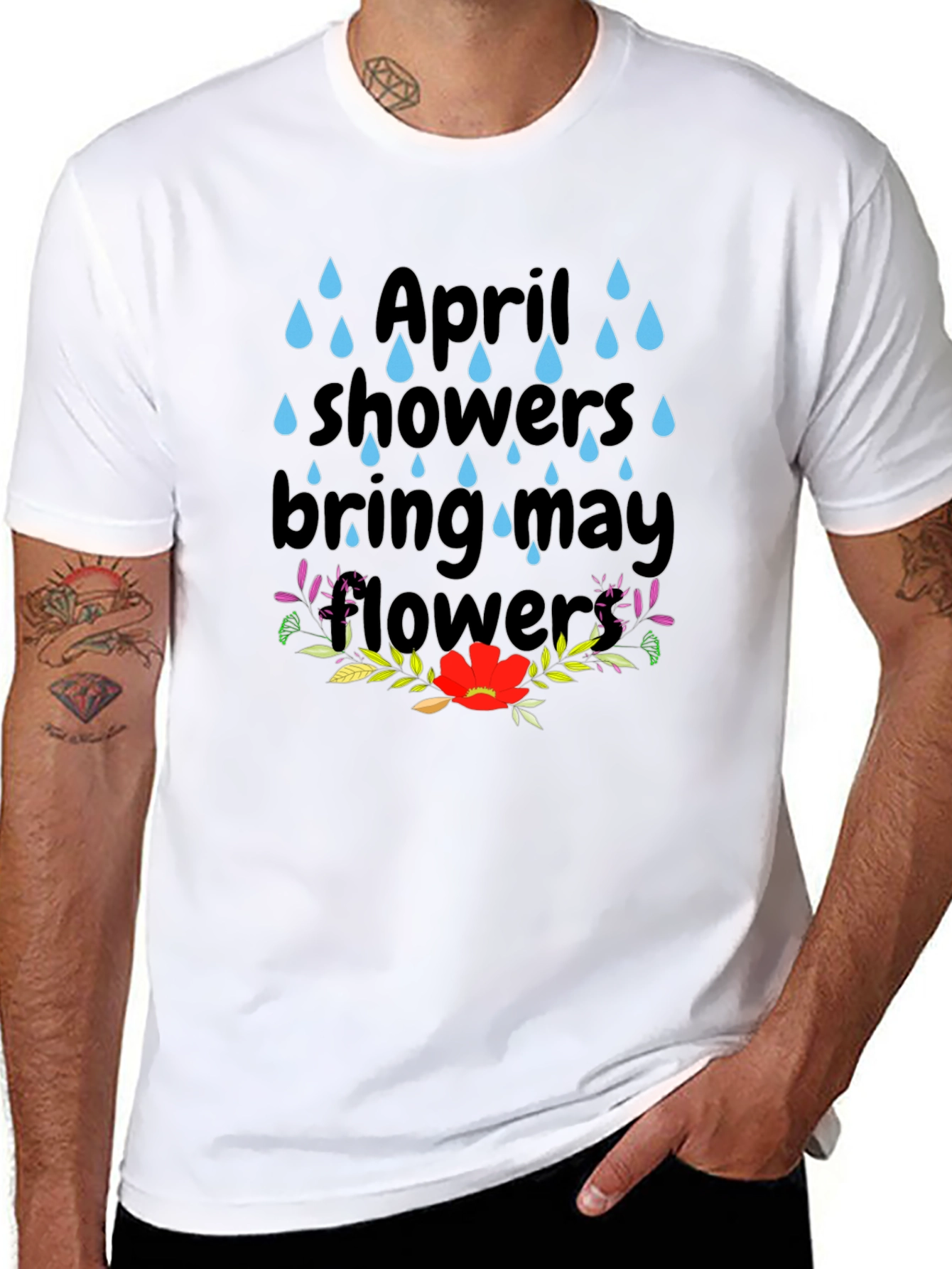 Black April Showers T-Shirt - Spring Flowers Tee view 8