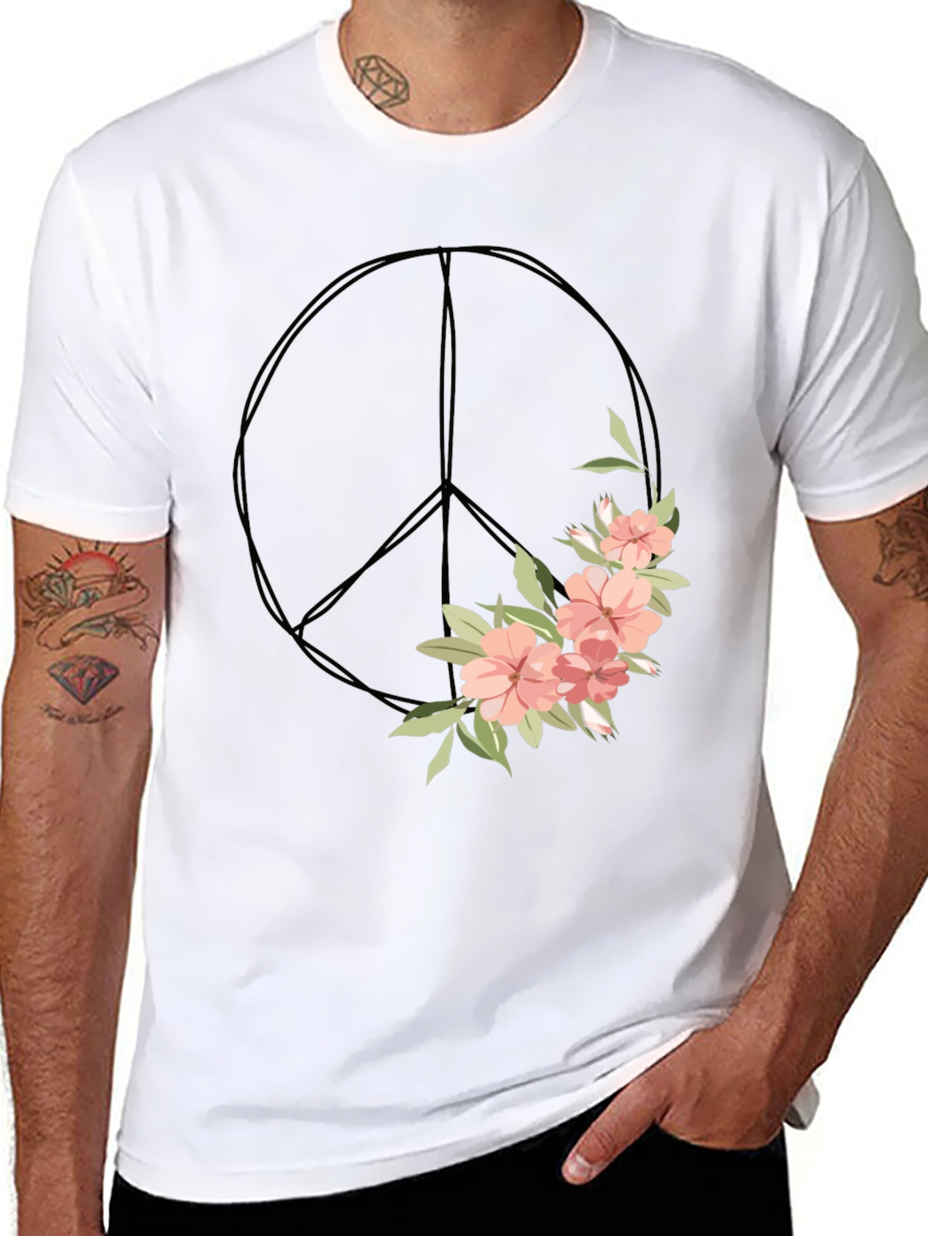 Black Floral Peace Sign Graphic Tee view 8