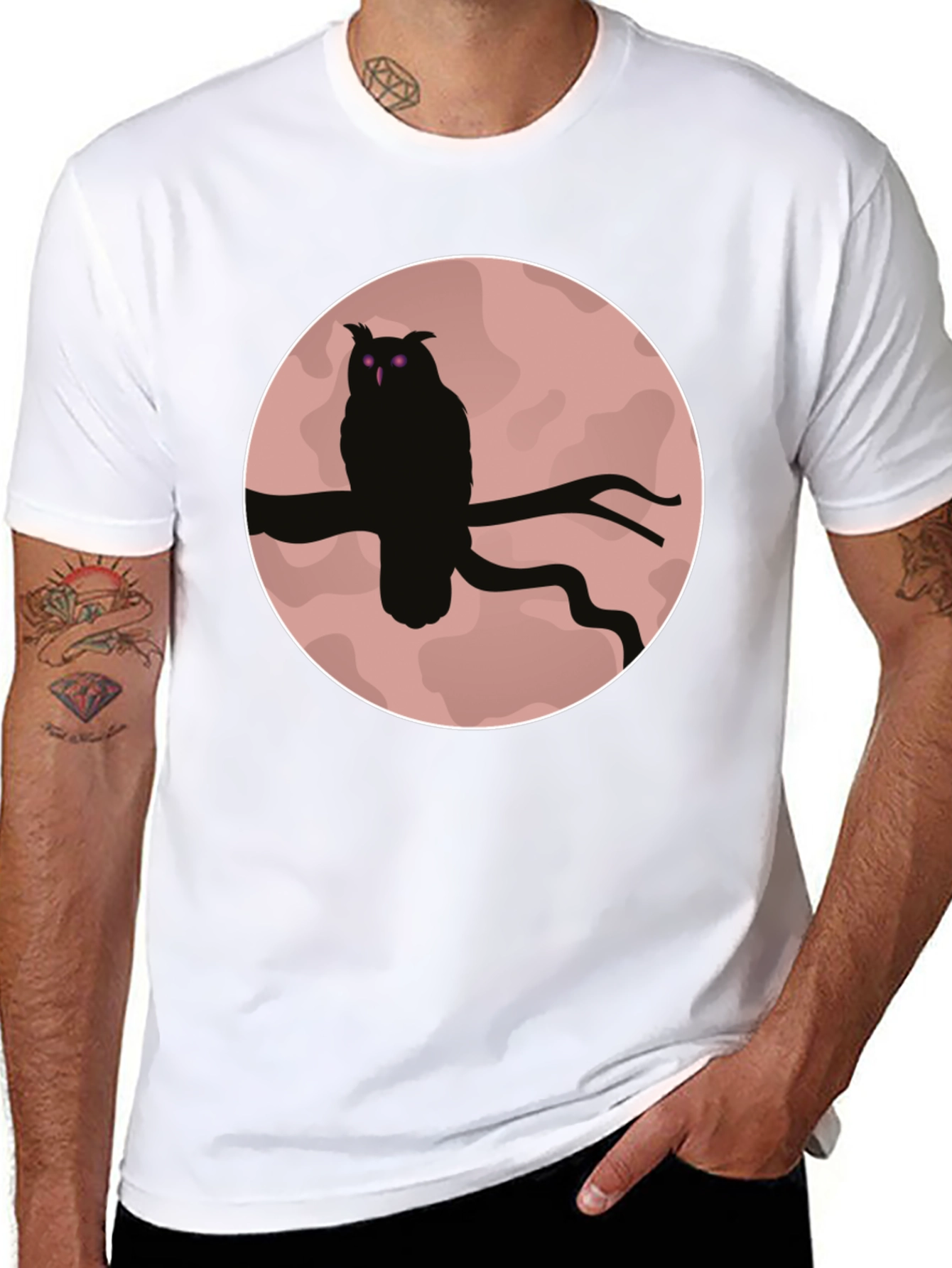 Black Owl Silhouette Graphic Tee - Men's Black T-Shirt view 8