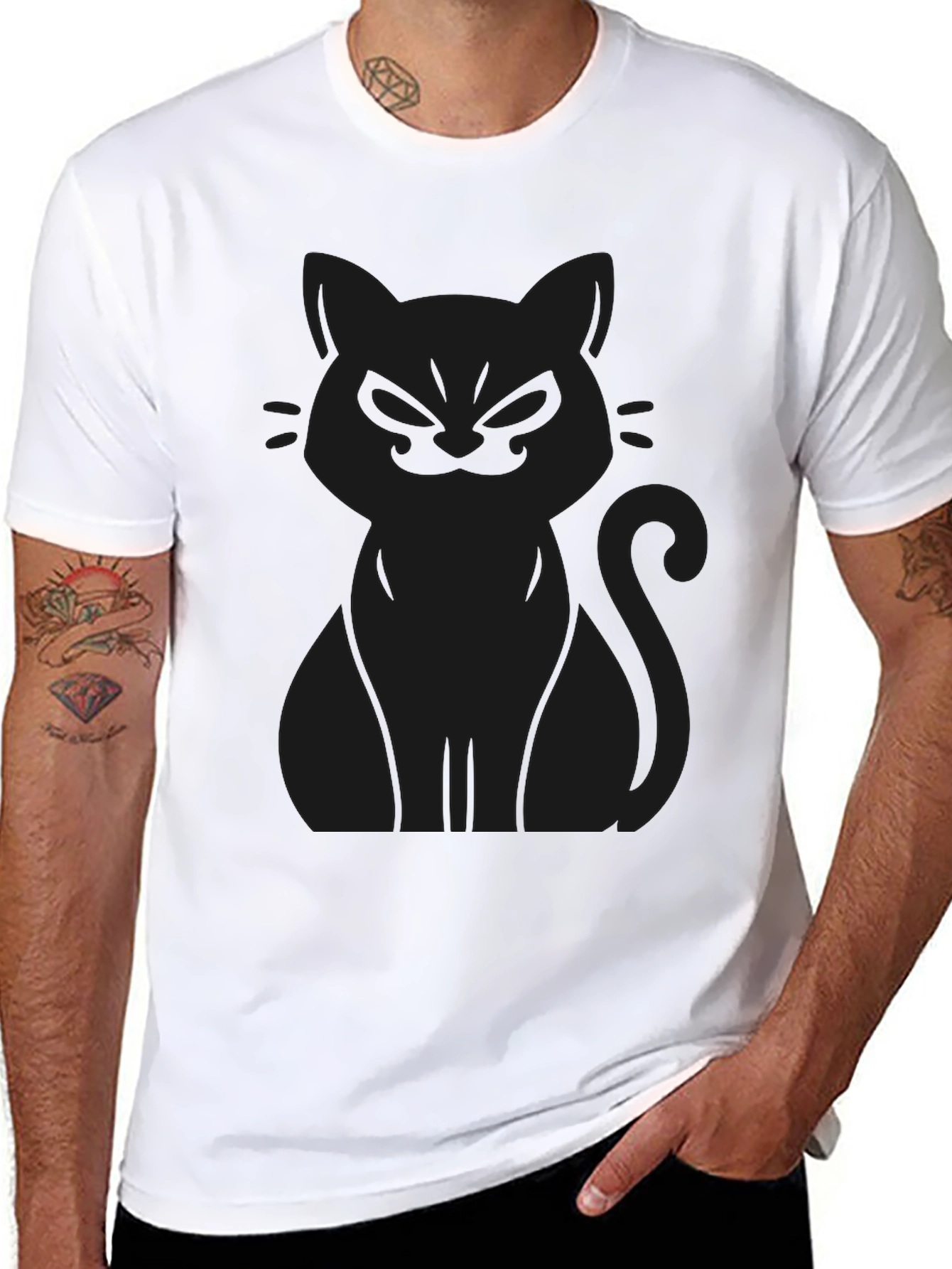 Black Men's Black Cat Graphic Tee - Soft Cotton Blend view 8