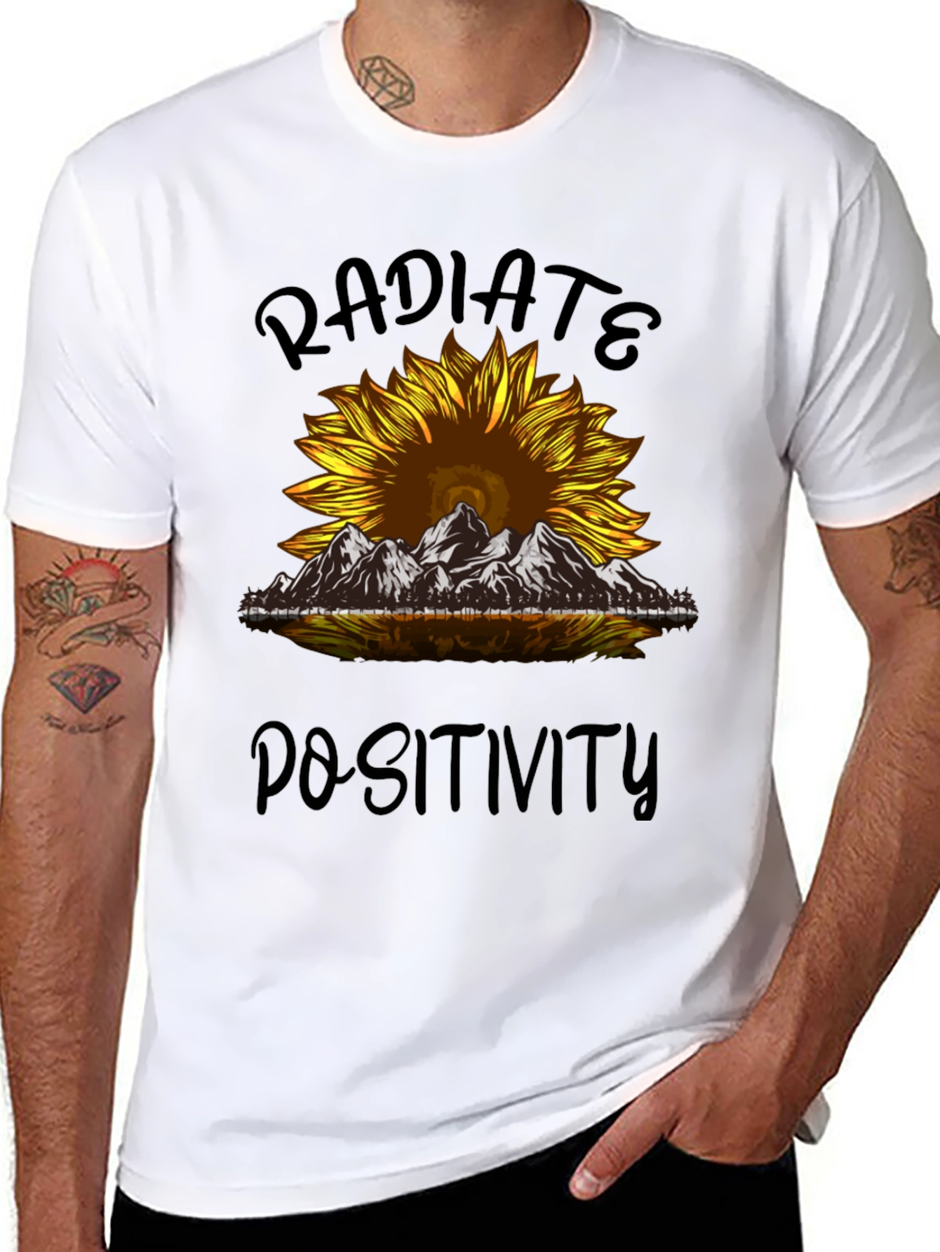 Black Radiate Positivity Sunflower Graphic T-Shirt view 8