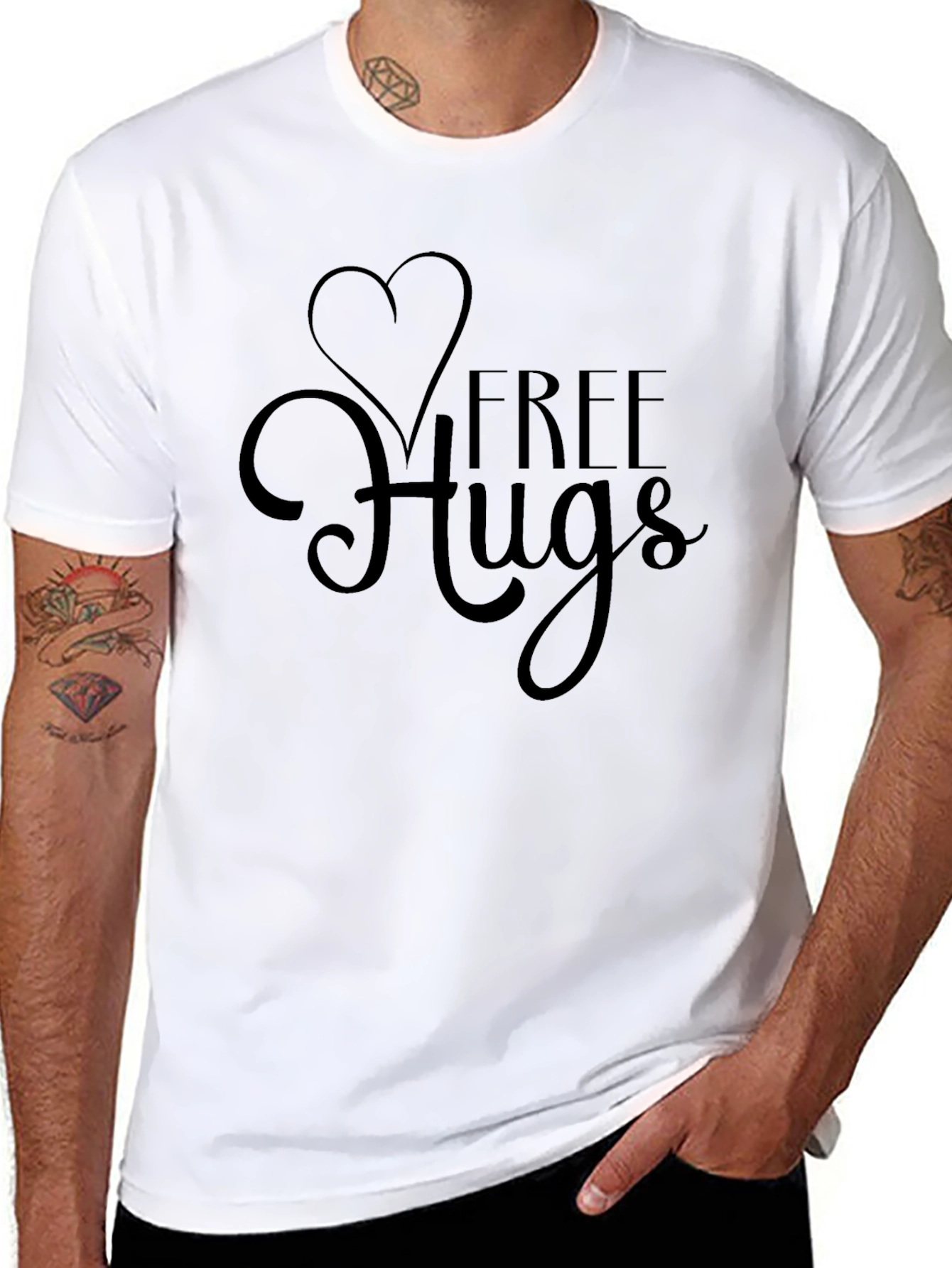 Black Free Hugs Black Tee Shirt - Heart Design view 8