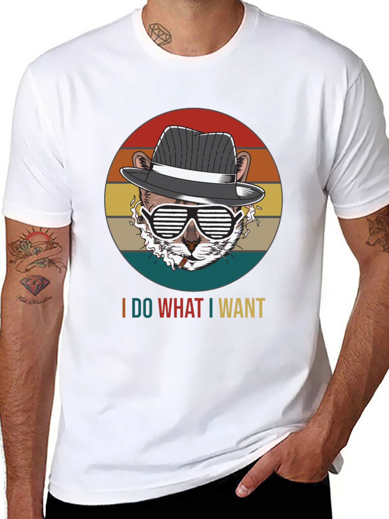 Black I Do What I Want T-Shirt: Cool Cat Design view 8