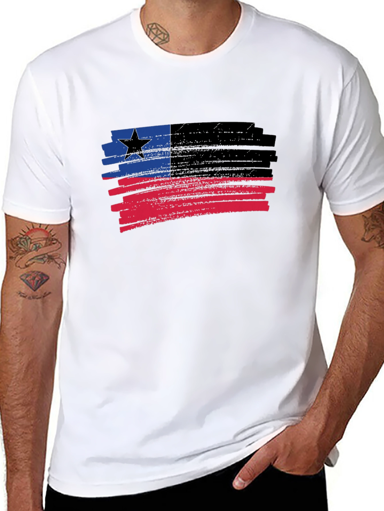 Black Distressed Grunge Flag T-Shirt - Black view 8