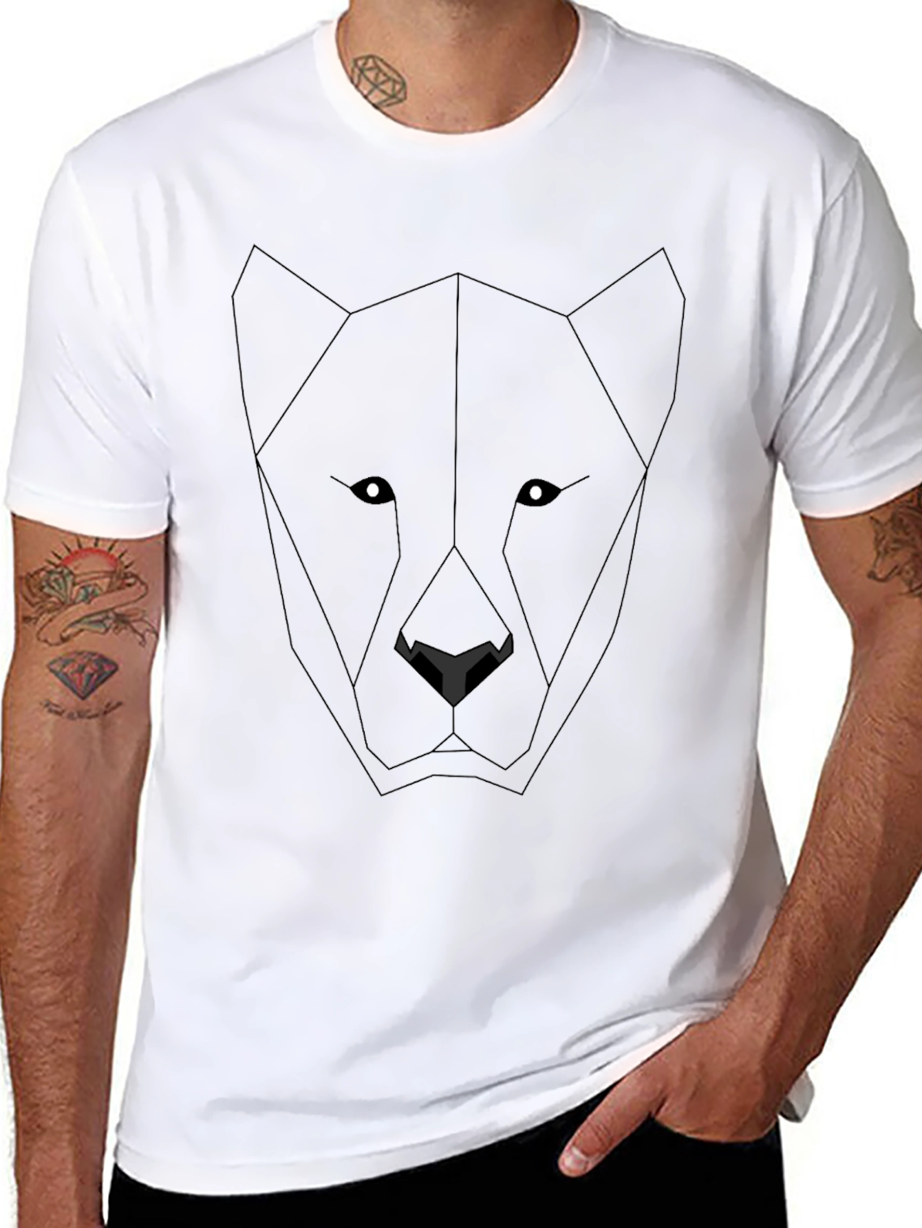 Black Geometric Panther Graphic Tee - Modern Black T-Shirt view 8