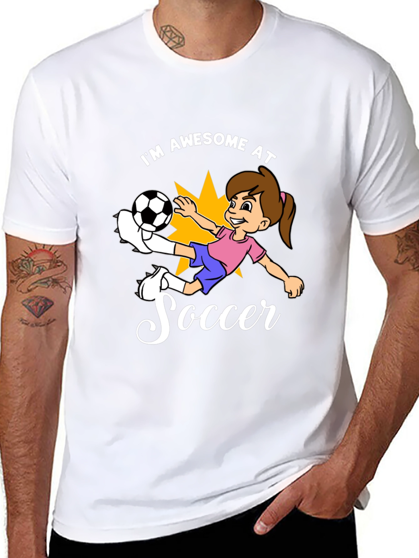 Black Awesome Soccer Girl Black T-Shirt view 8