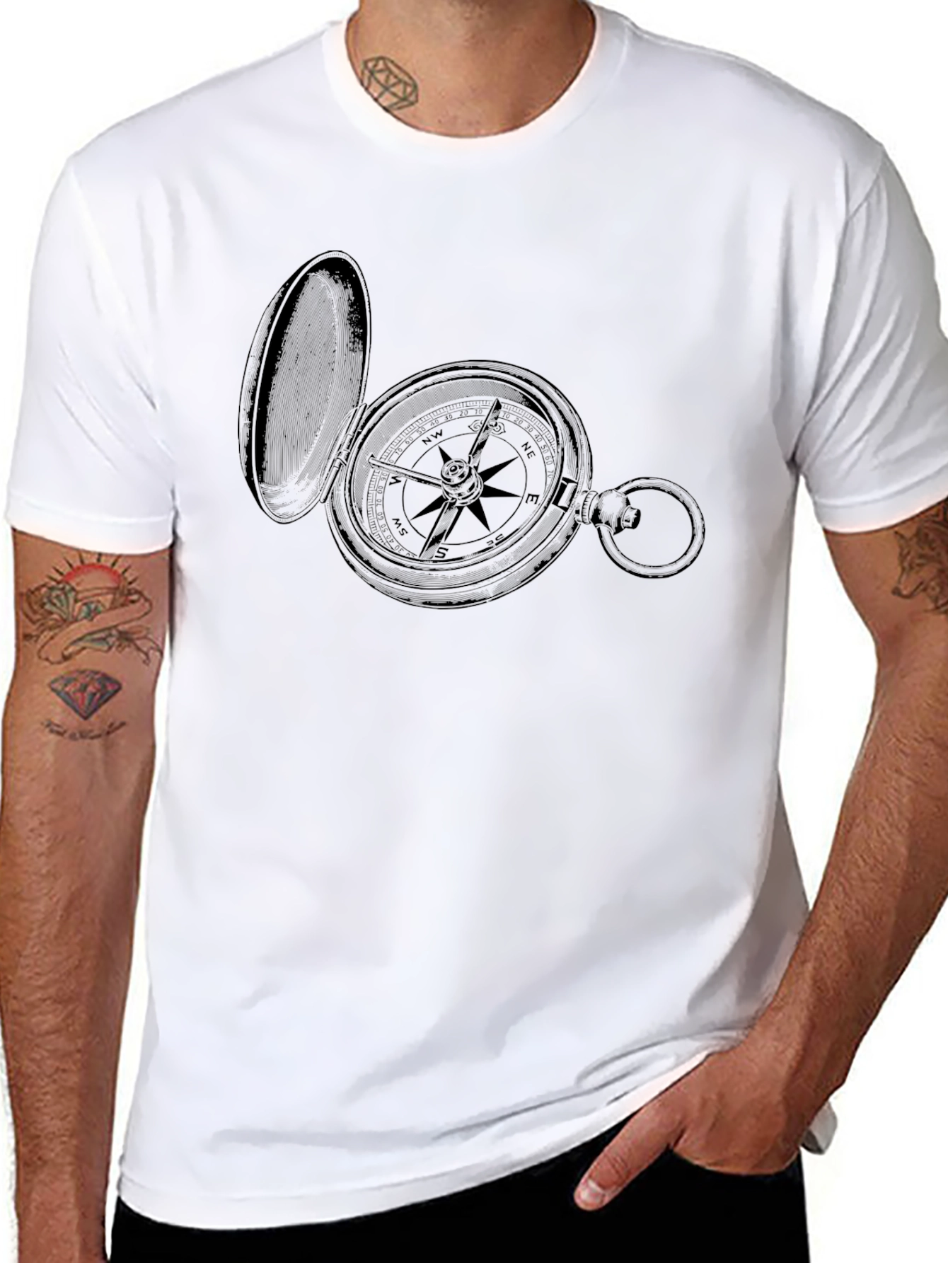 Black Vintage Compass Graphic T-Shirt - Black view 8