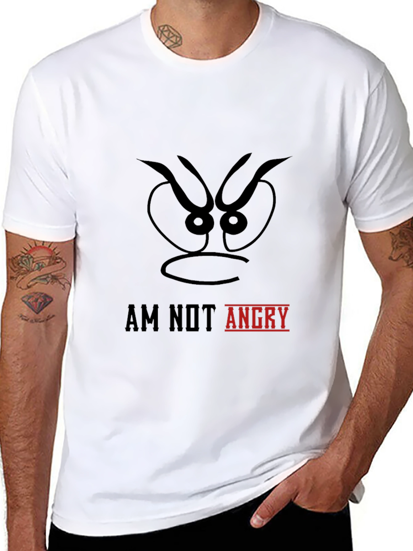 Black Am Not Angry Graphic Tee - Mens Black Cotton T-Shirt view 8