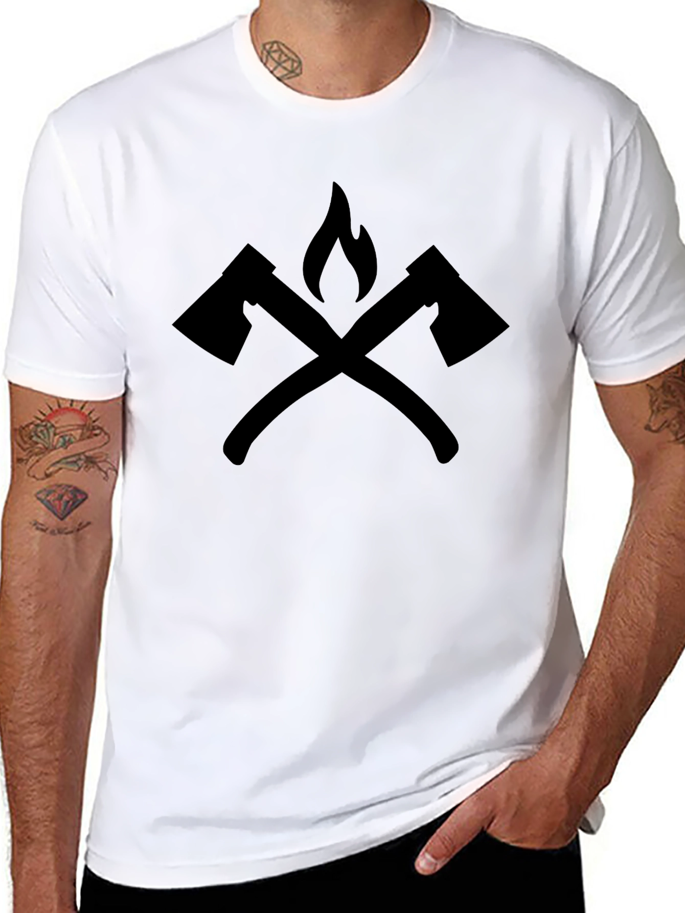 Black Axe & Flame Graphic Tee - Mens Black Short Sleeve Shirt view 8